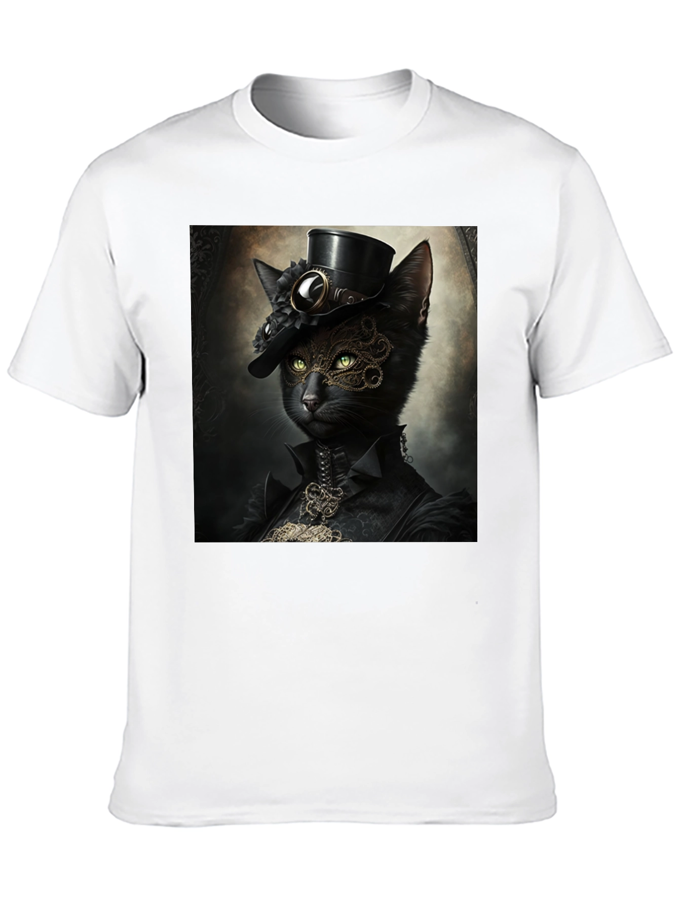 Steampunk Cat Graphic T-Shirt - Victorian Feline Style