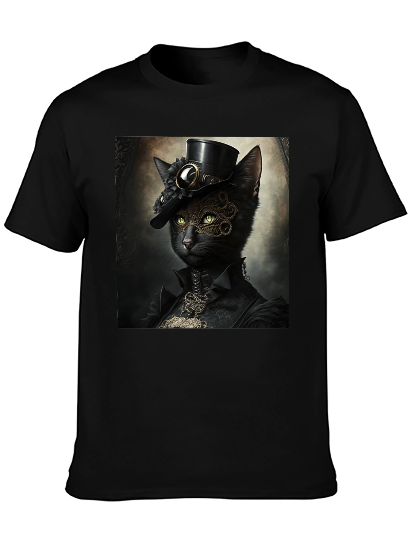 Steampunk Cat Graphic T-Shirt - Victorian Feline Style