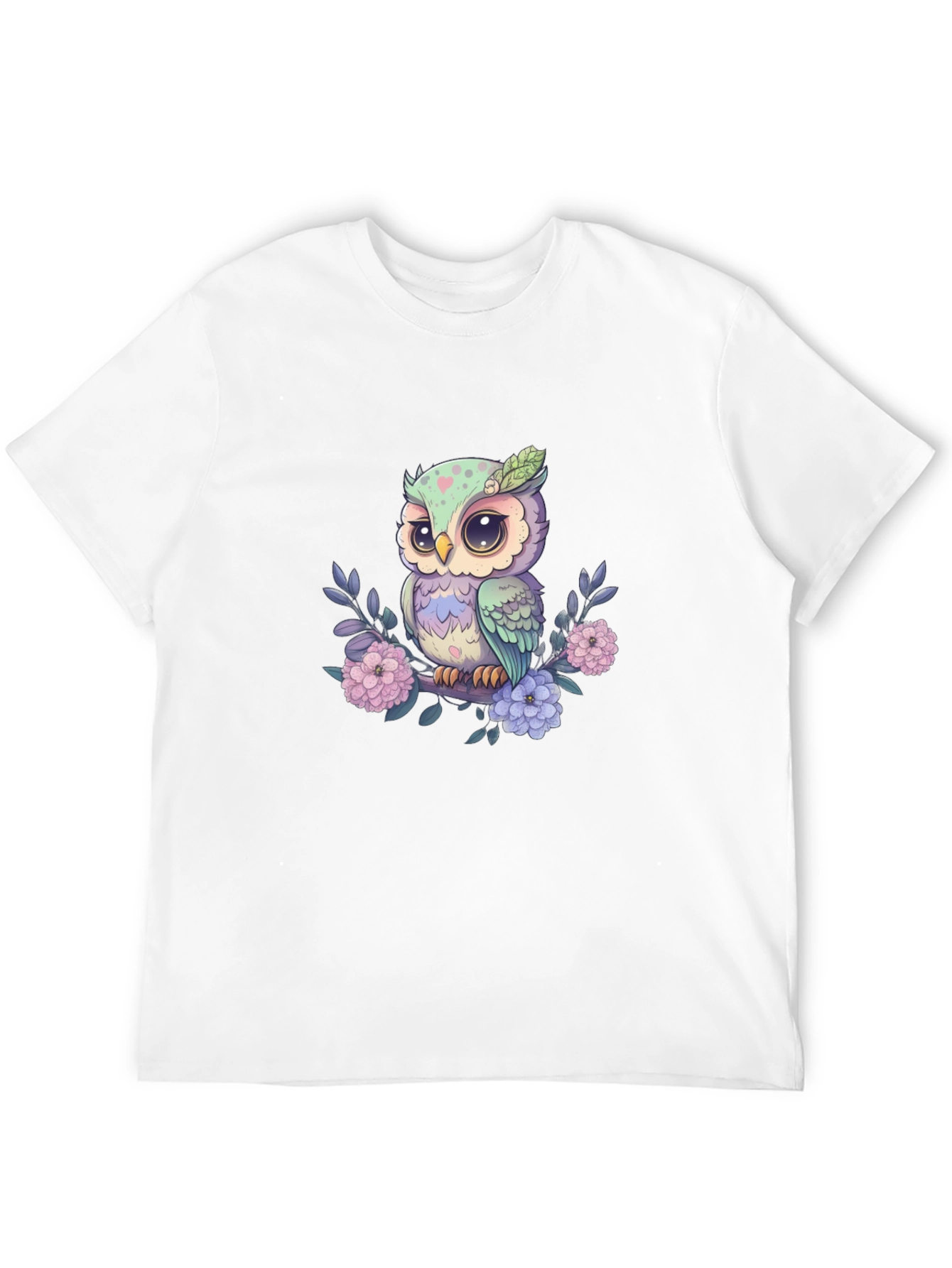 Cute Owl on Branch Graphic Tee - Black