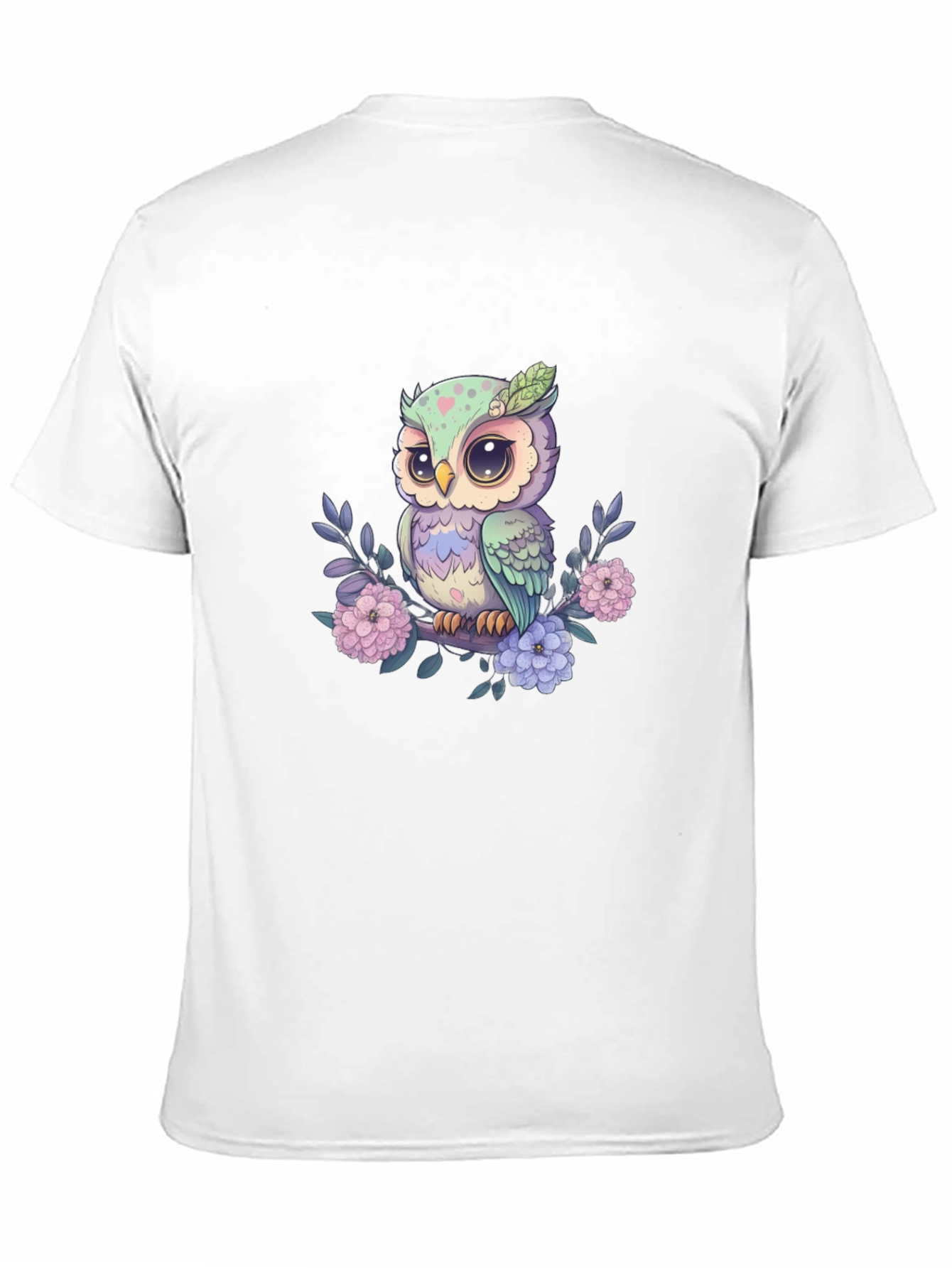 Cute Owl on Branch Graphic Tee - Black