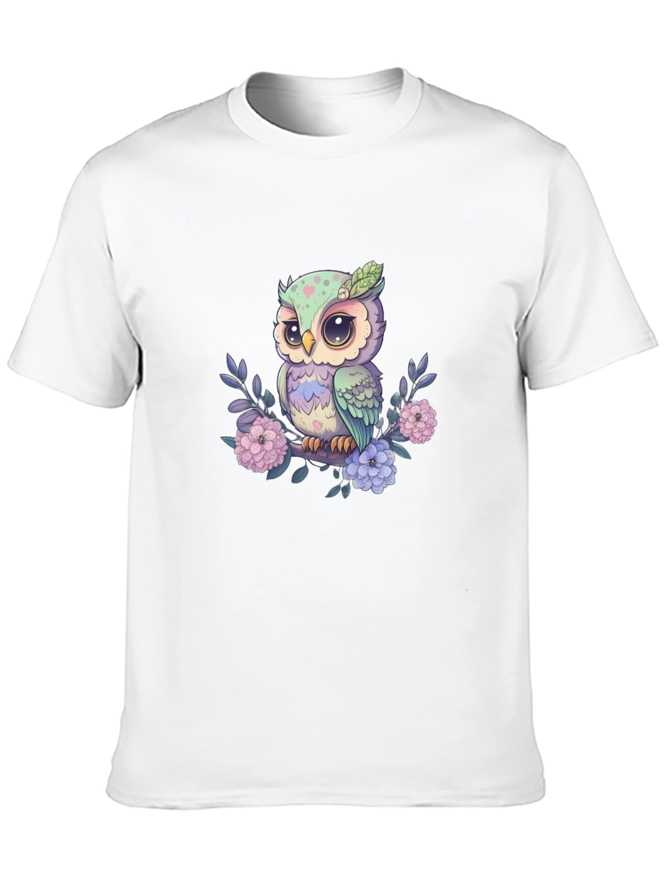 Cute Owl on Branch Graphic Tee - Black