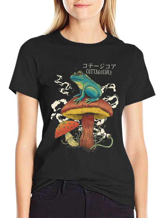 Cottagecore Frog Graphic Tee - Mushroom Design
