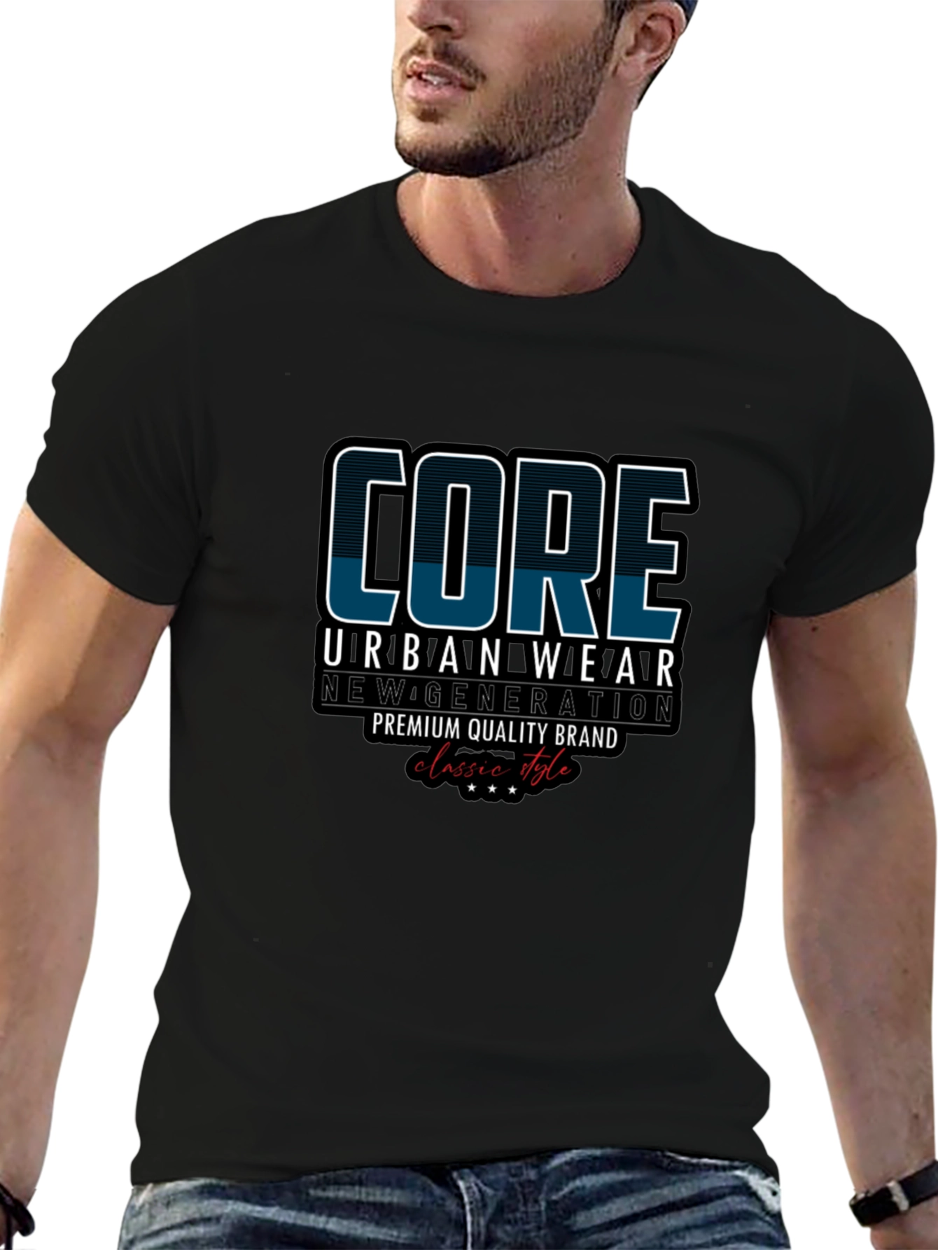 Core Urban Wear Black Graphic T-Shirt