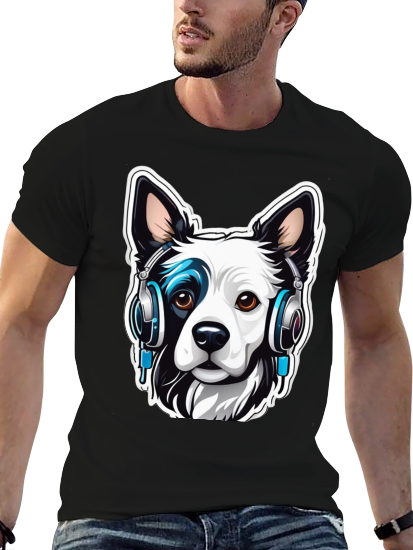 Cool Dog with Headphones Graphic Tee