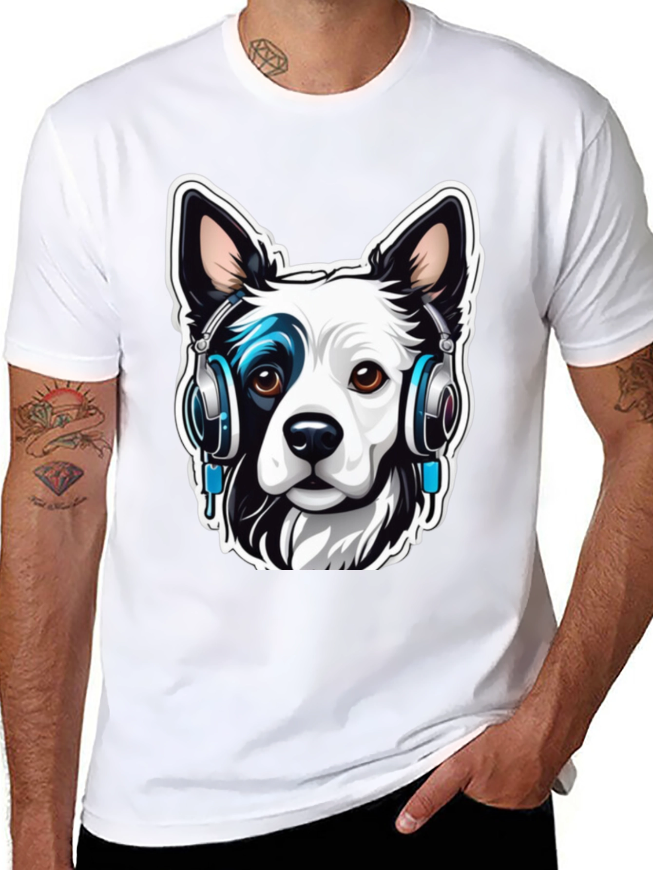 Cool Dog with Headphones Graphic Tee