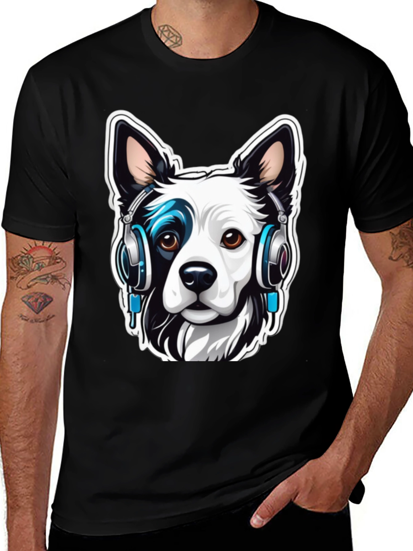 Cool Dog with Headphones Graphic Tee