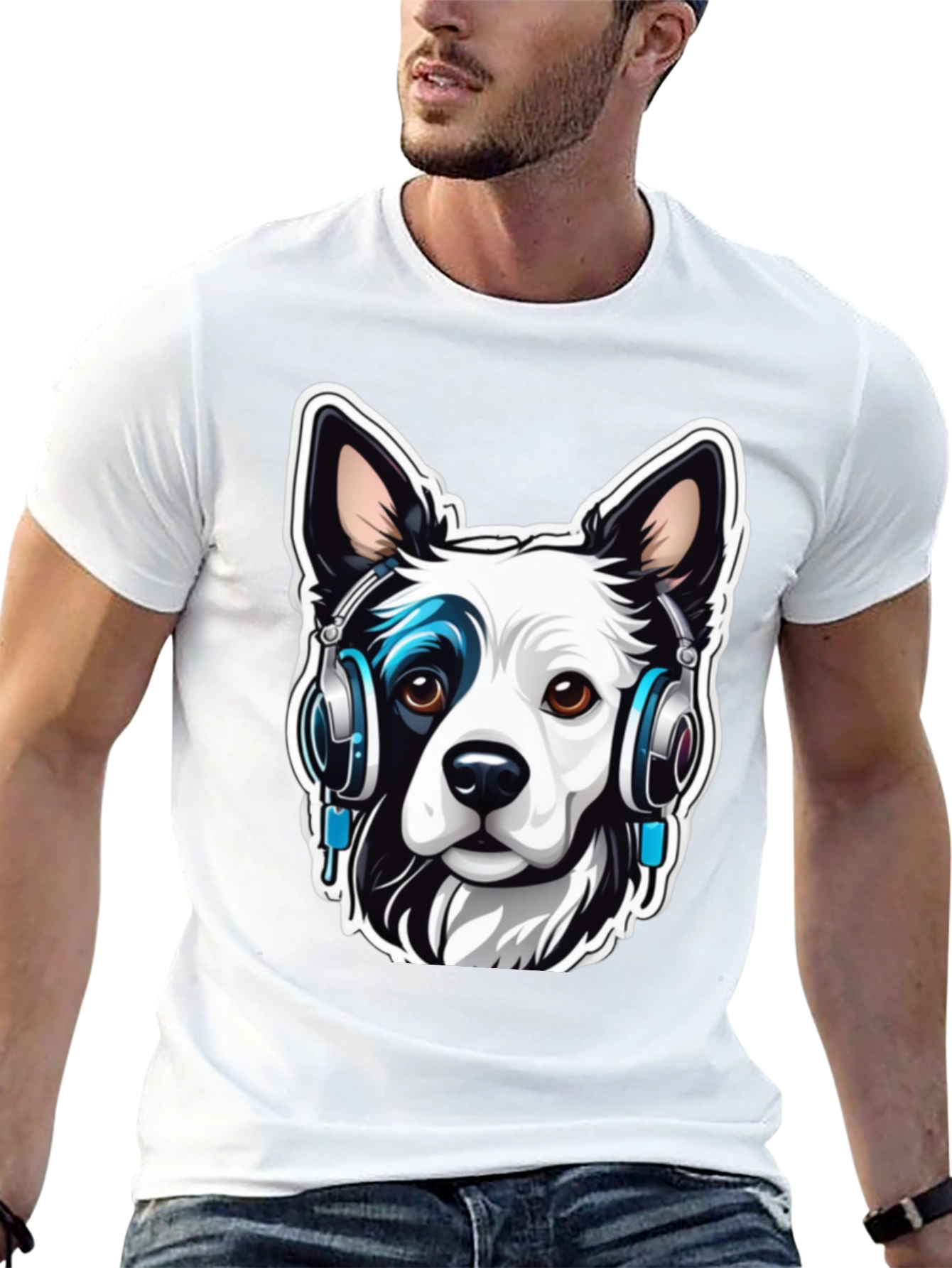 Cool Dog with Headphones Graphic Tee