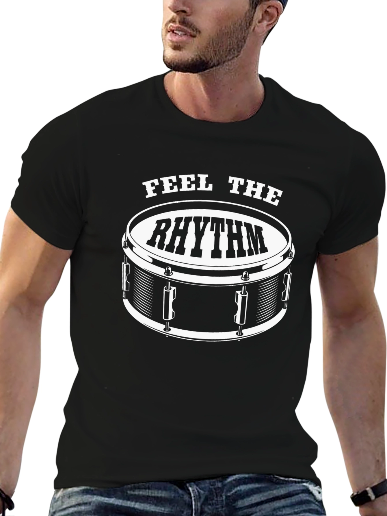 Feel the Rhythm Drummer T-Shirt - Black Music Tee