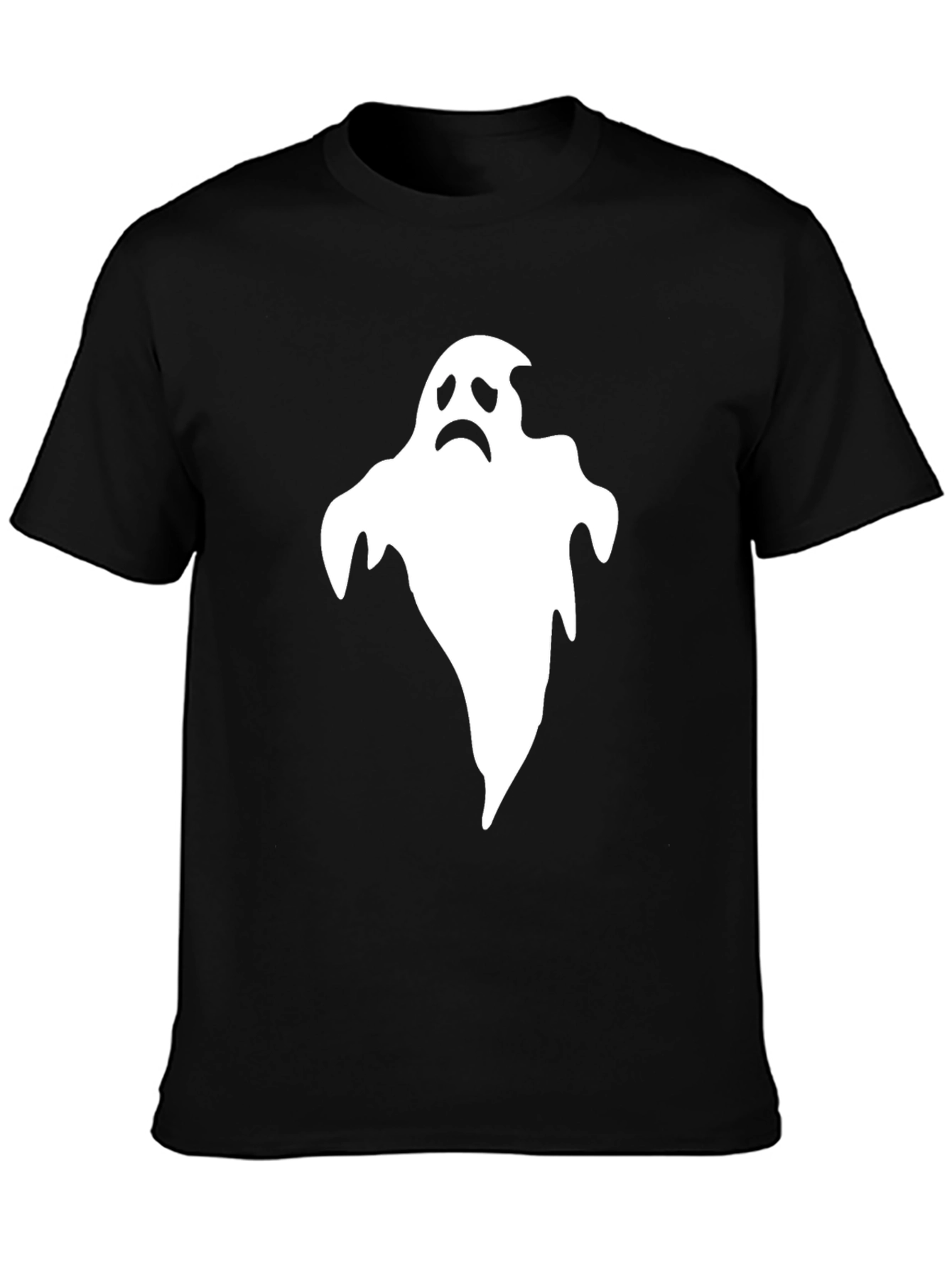 Sad Ghost Graphic T-Shirt - Black Halloween Tee