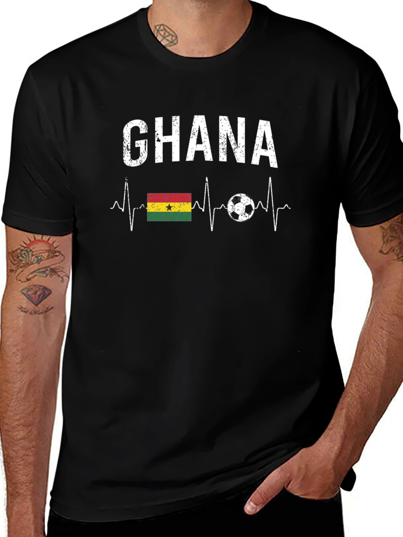 Ghana Football Heartbeat T-Shirt - Black