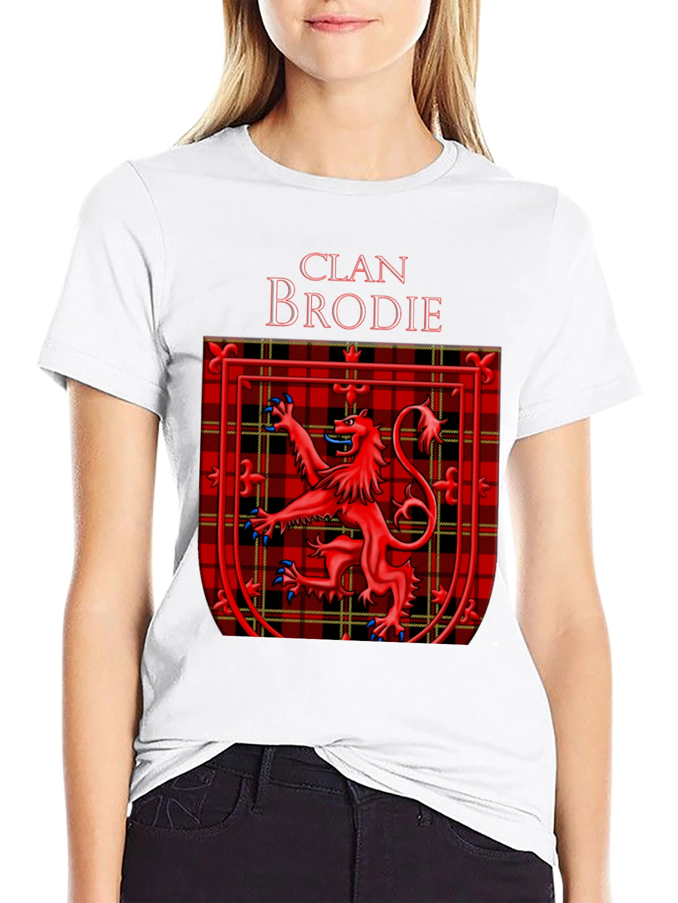Clan Brodie Tartan Lion Black T-Shirt