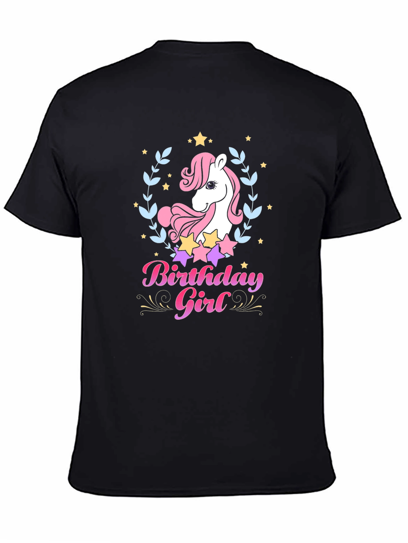 Unicorn Birthday Girl Black T-Shirt
