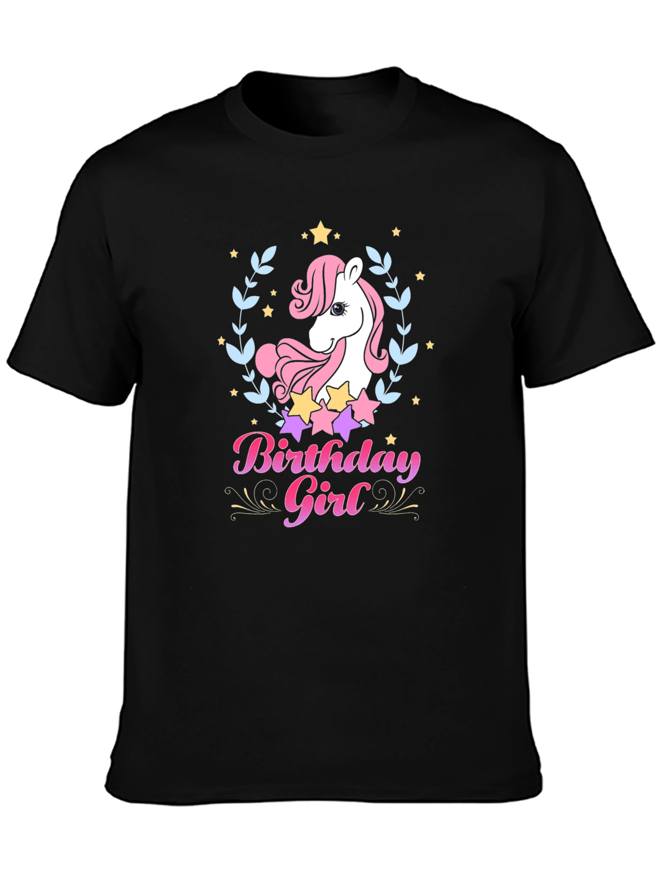 Unicorn Birthday Girl Black T-Shirt