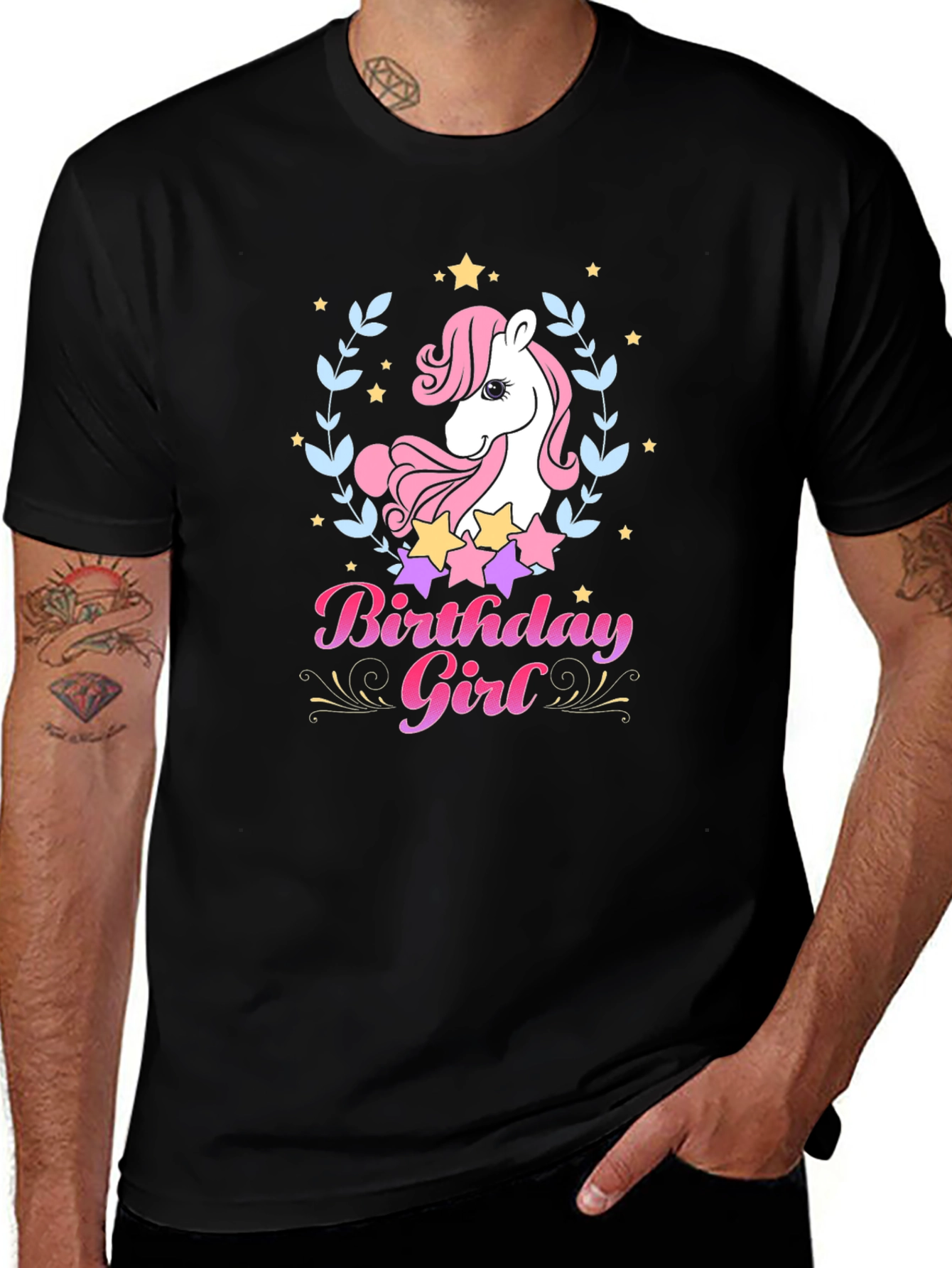 Unicorn Birthday Girl Black T-Shirt