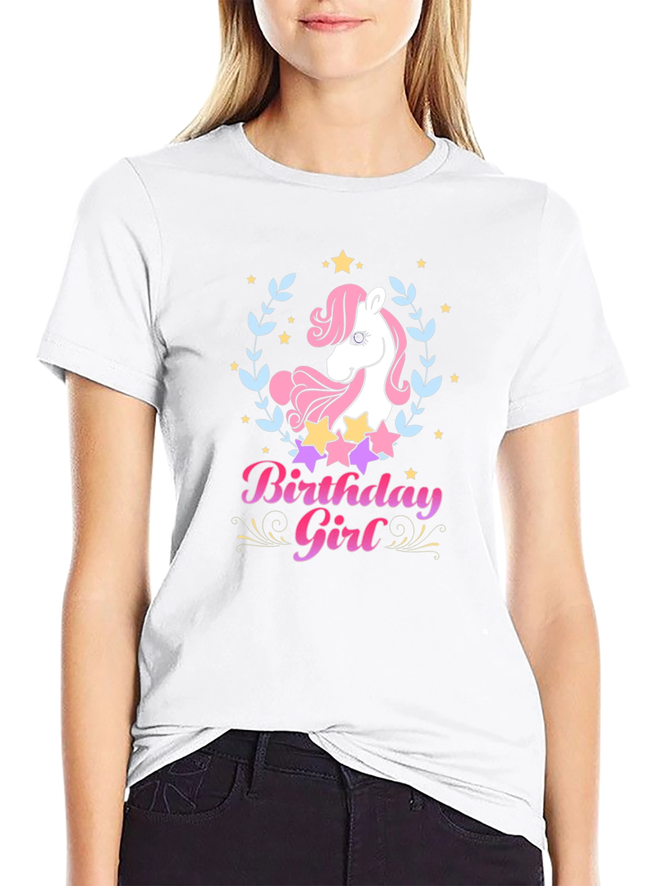 Unicorn Birthday Girl Black T-Shirt