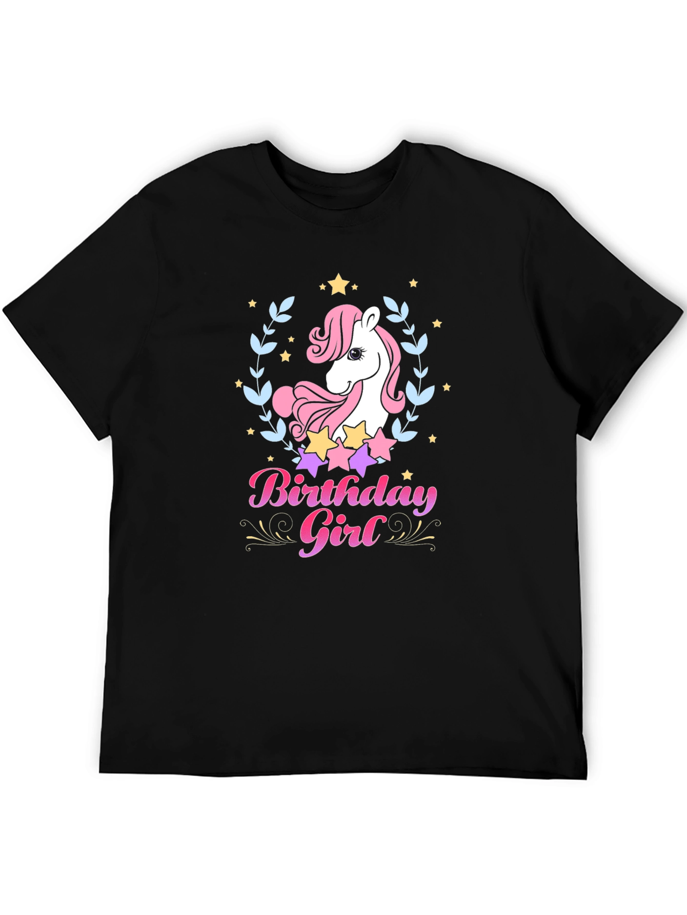 Unicorn Birthday Girl Black T-Shirt