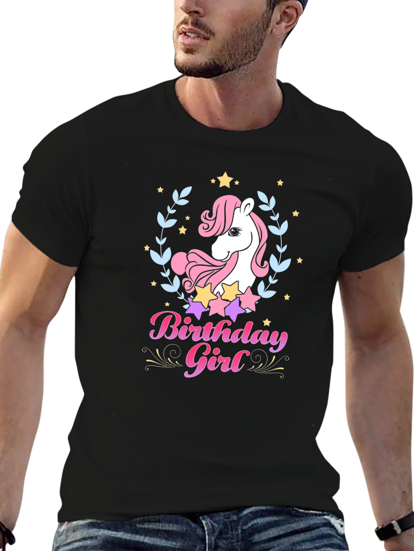 Unicorn Birthday Girl Black T-Shirt