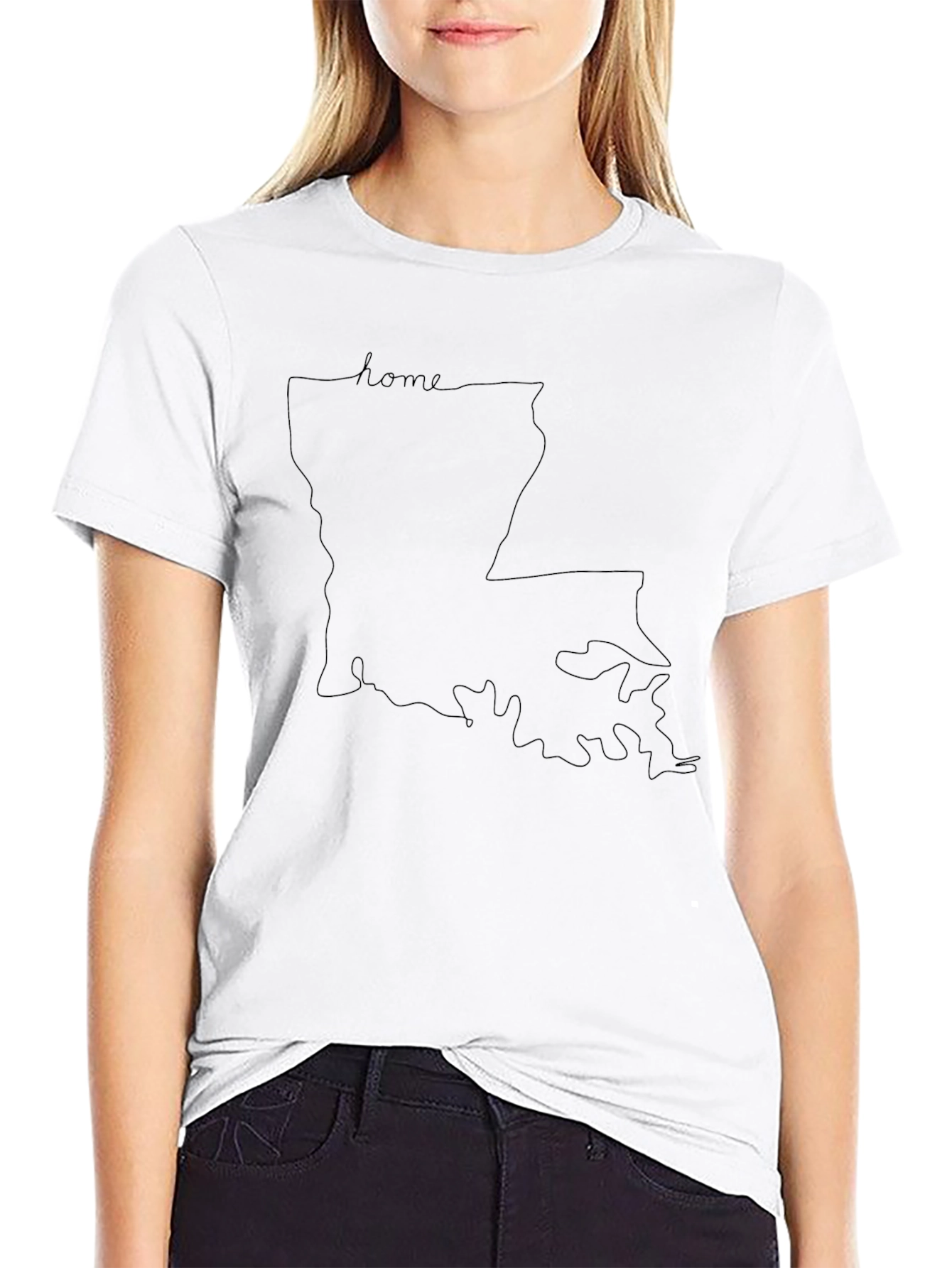 Louisiana Home State Outline Black T-Shirt