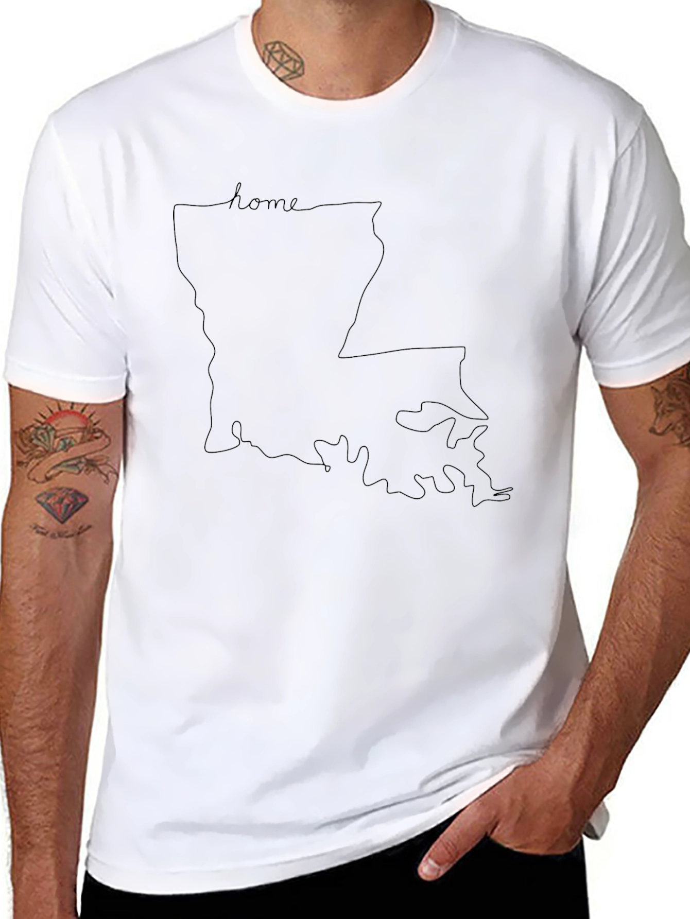 Louisiana Home State Outline Black T-Shirt