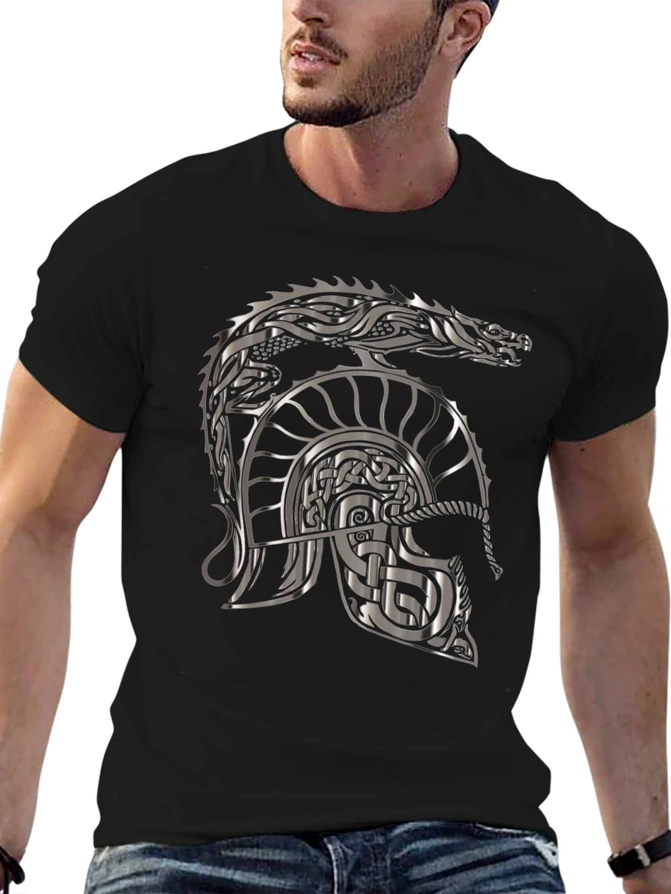 Viking Dragon Helmet Graphic T-Shirt