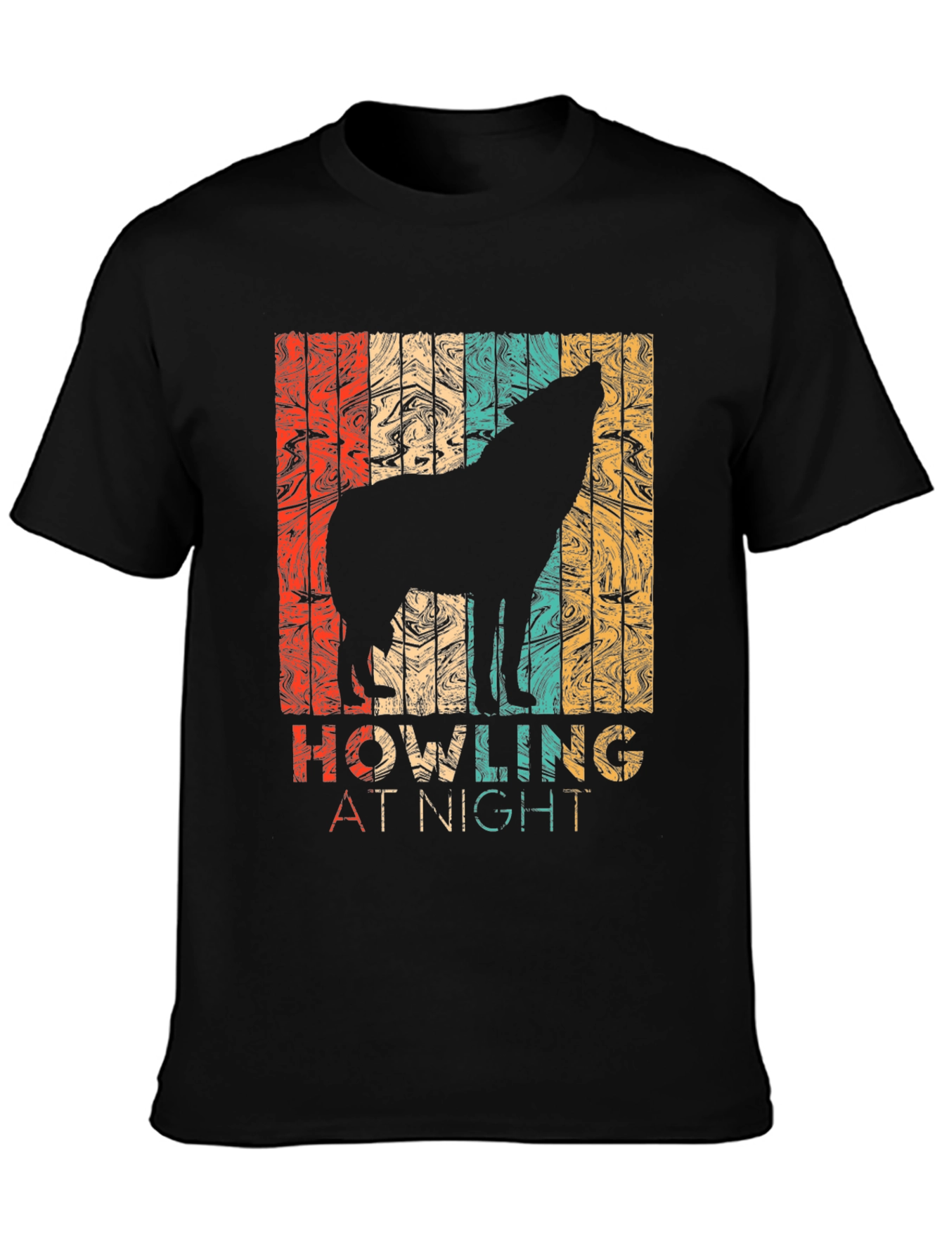 Retro Wolf Howling at Night Graphic T-Shirt