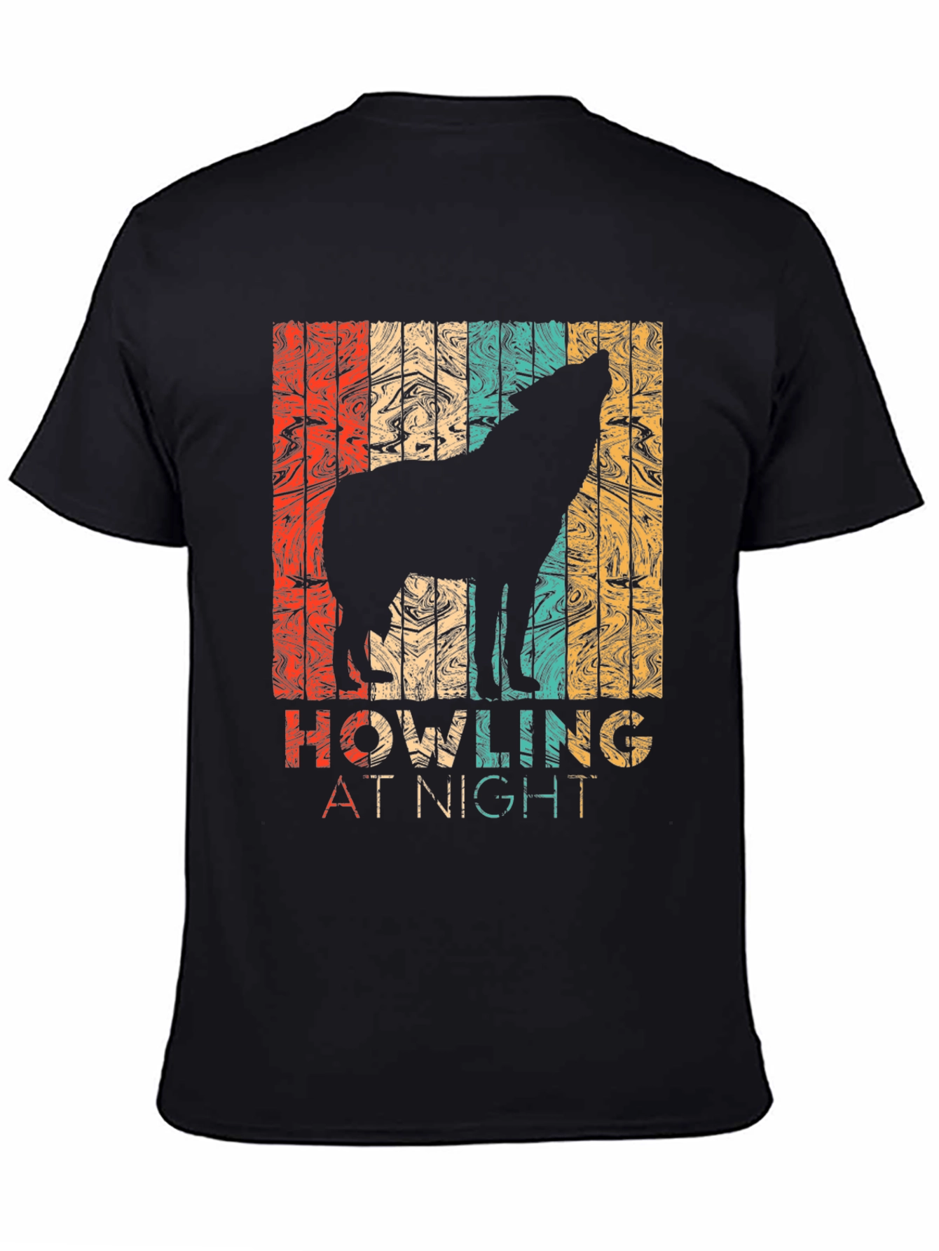 Retro Wolf Howling at Night Graphic T-Shirt