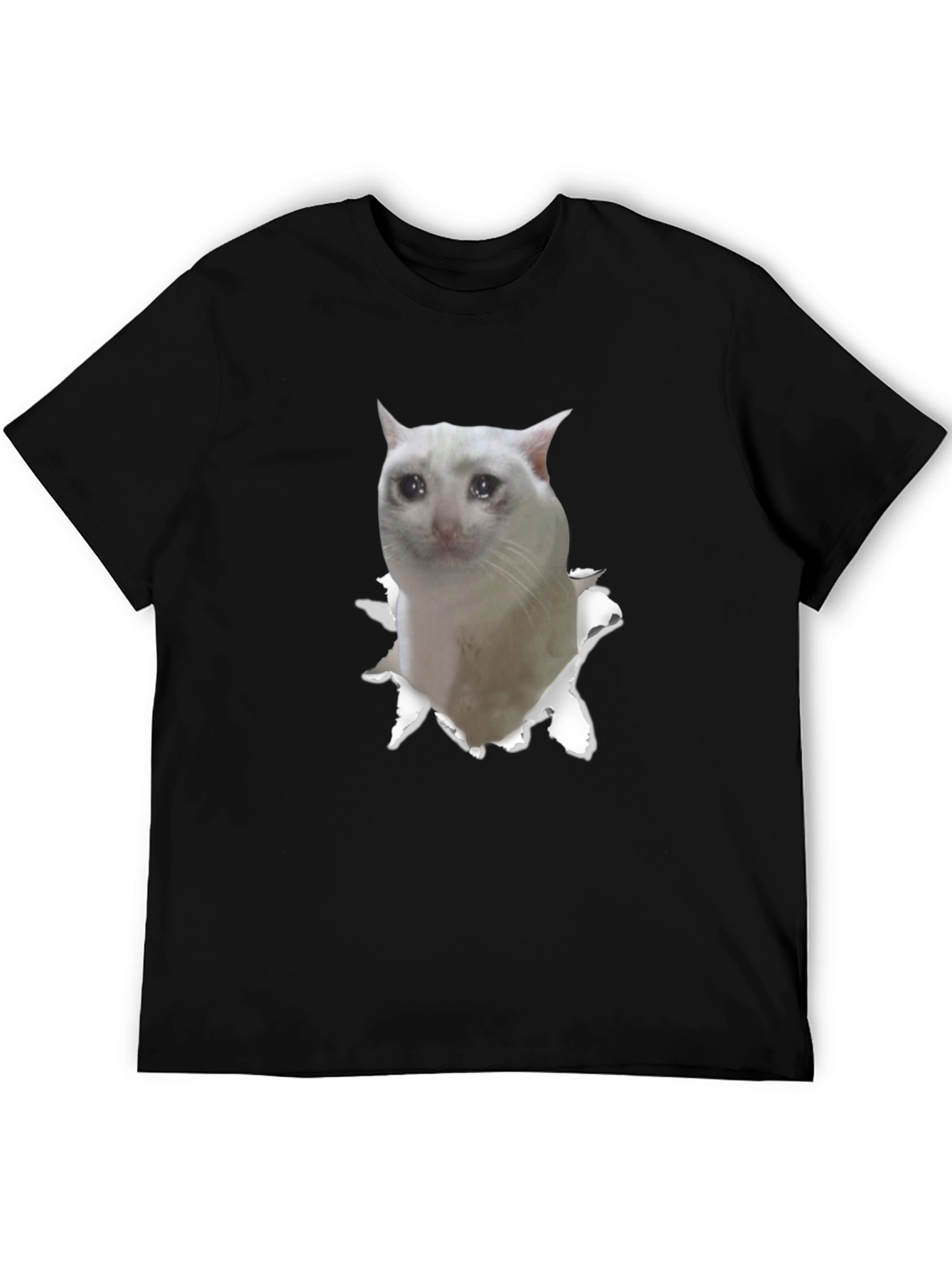Sad Cat Meme Graphic Tee - Unisex Black T-Shirt