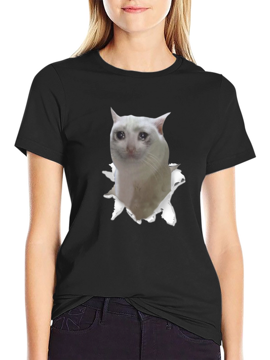 Sad Cat Meme Graphic Tee - Unisex Black T-Shirt