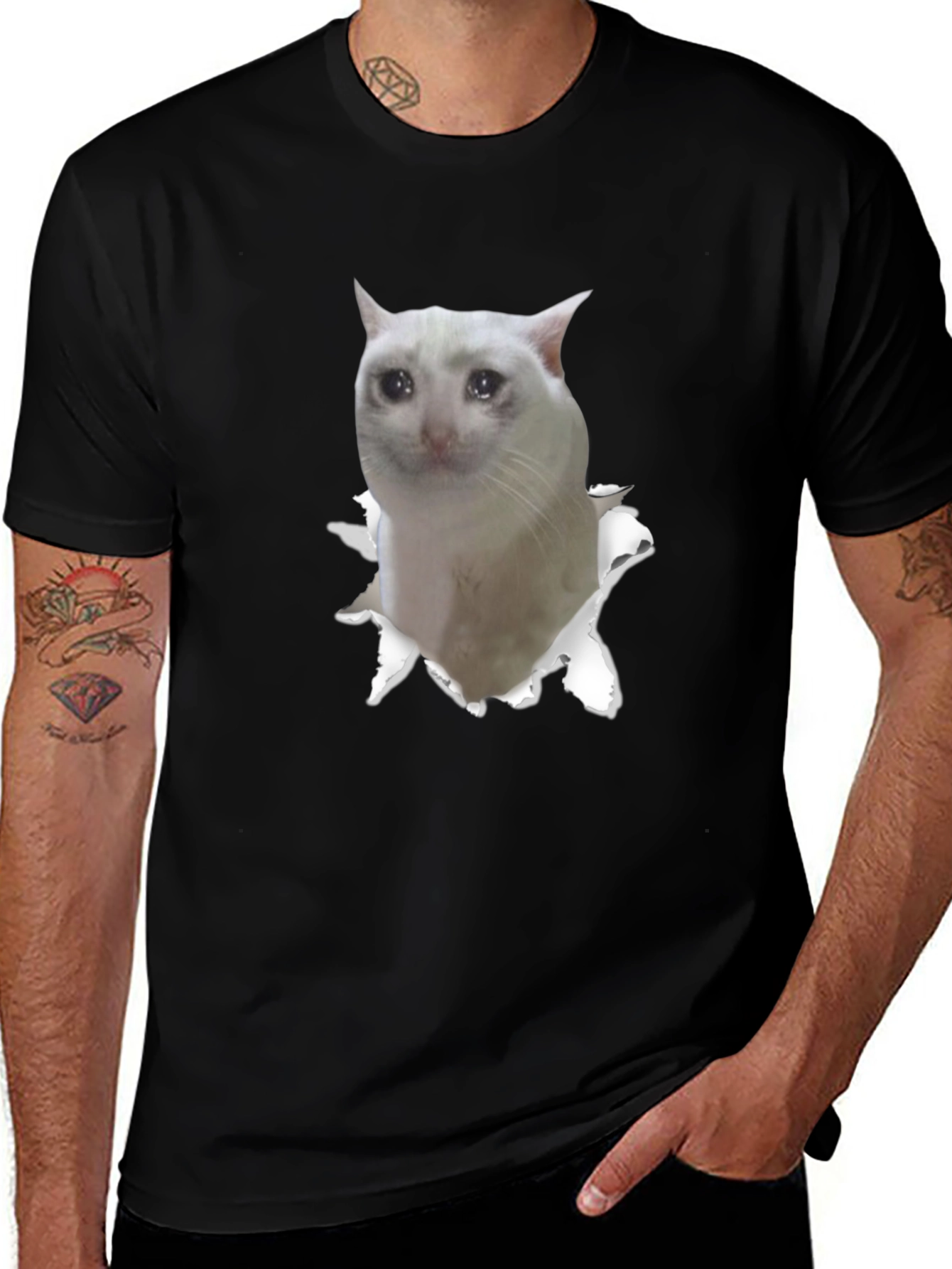Sad Cat Meme Graphic Tee - Unisex Black T-Shirt