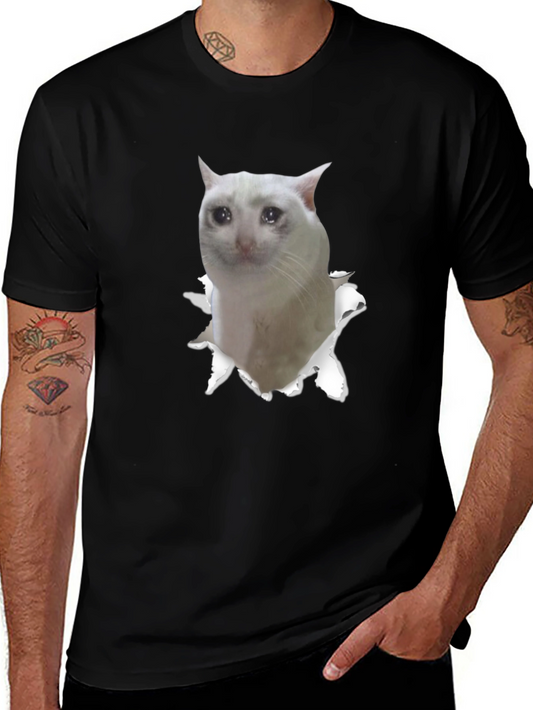 Sad Cat Meme Graphic Tee - Unisex Black T-Shirt