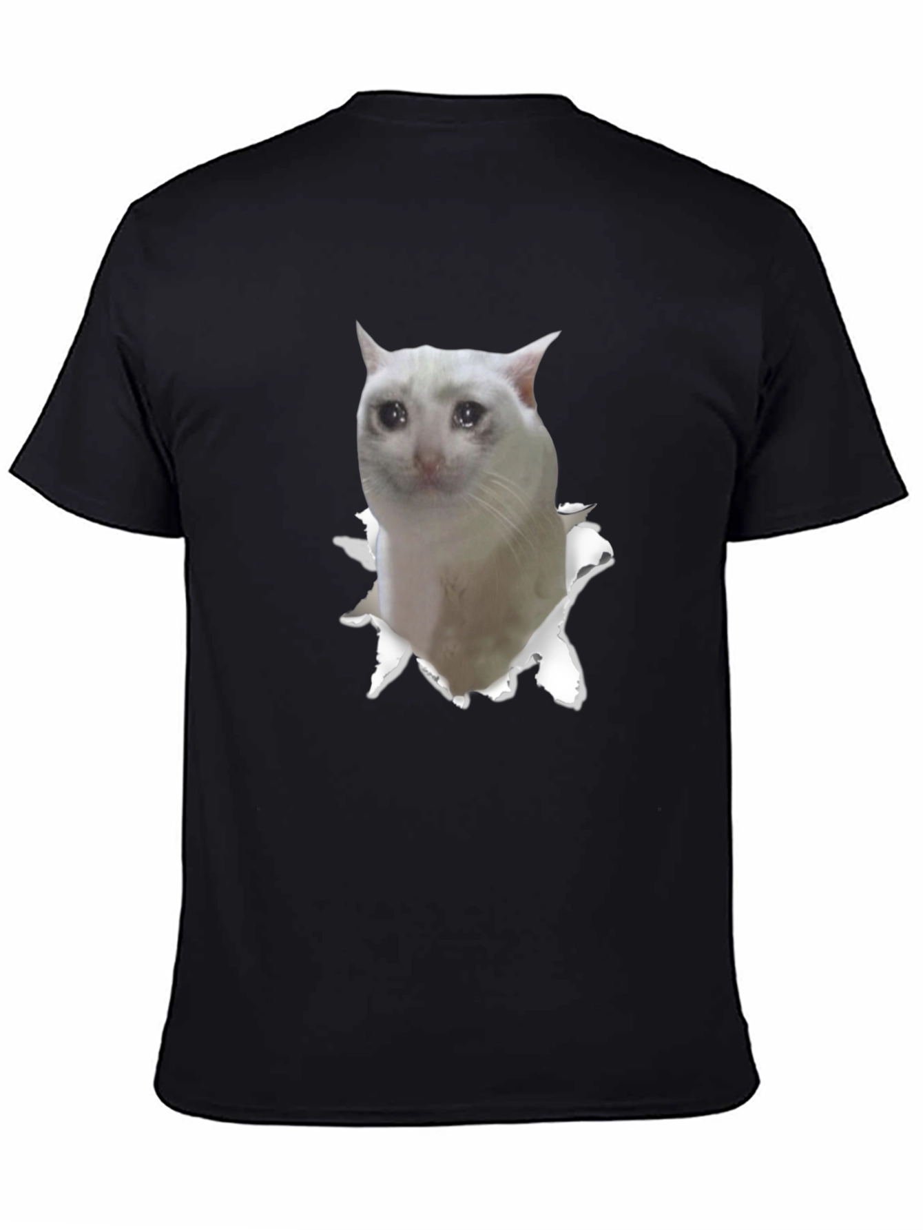 Sad Cat Meme Graphic Tee - Unisex Black T-Shirt