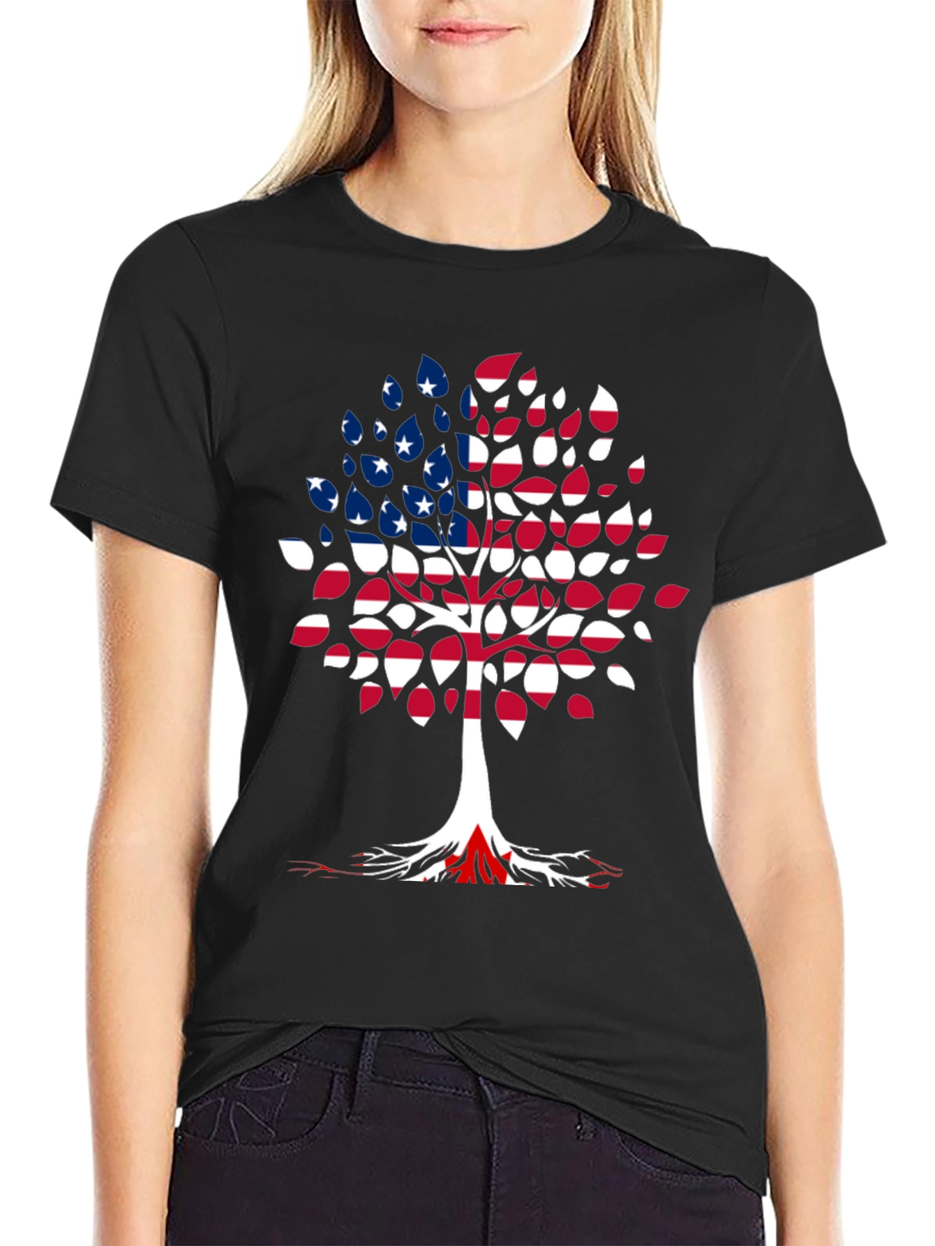 American Flag Tree Black T-Shirt