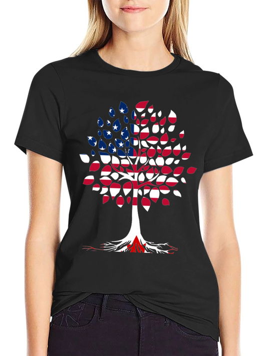 American Flag Tree Black T-Shirt