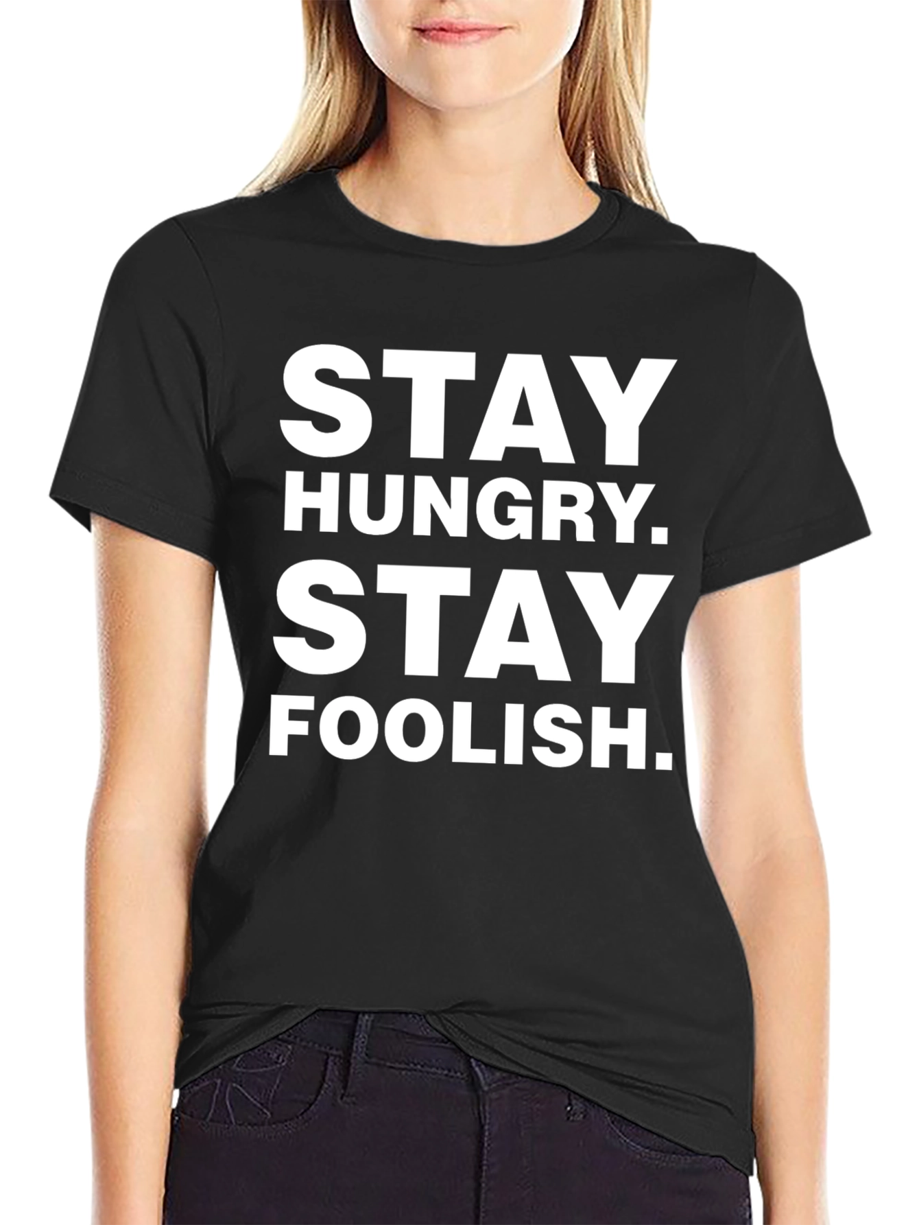 Stay Hungry Stay Foolish Graphic Tee - Black