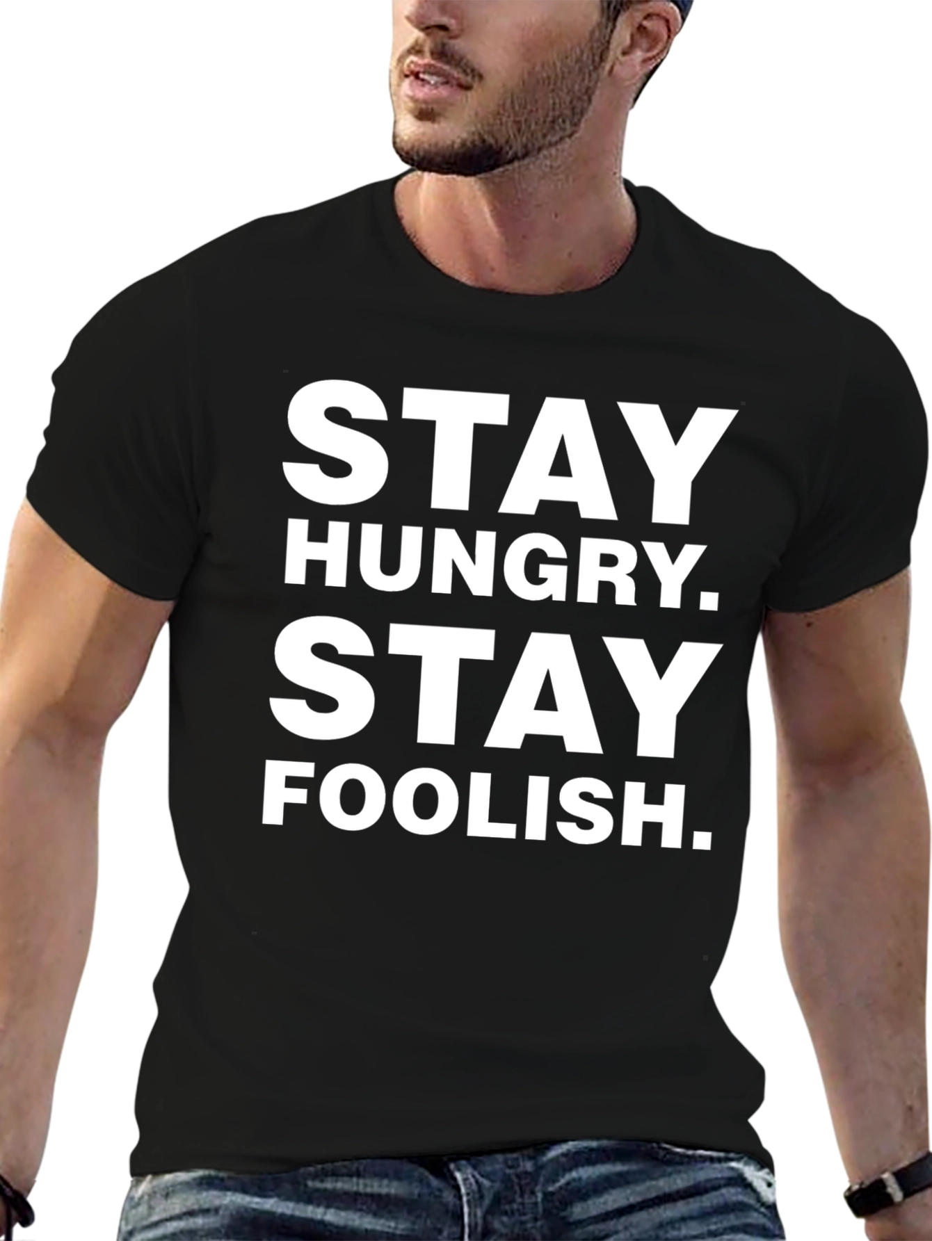 Stay Hungry Stay Foolish Graphic Tee - Black