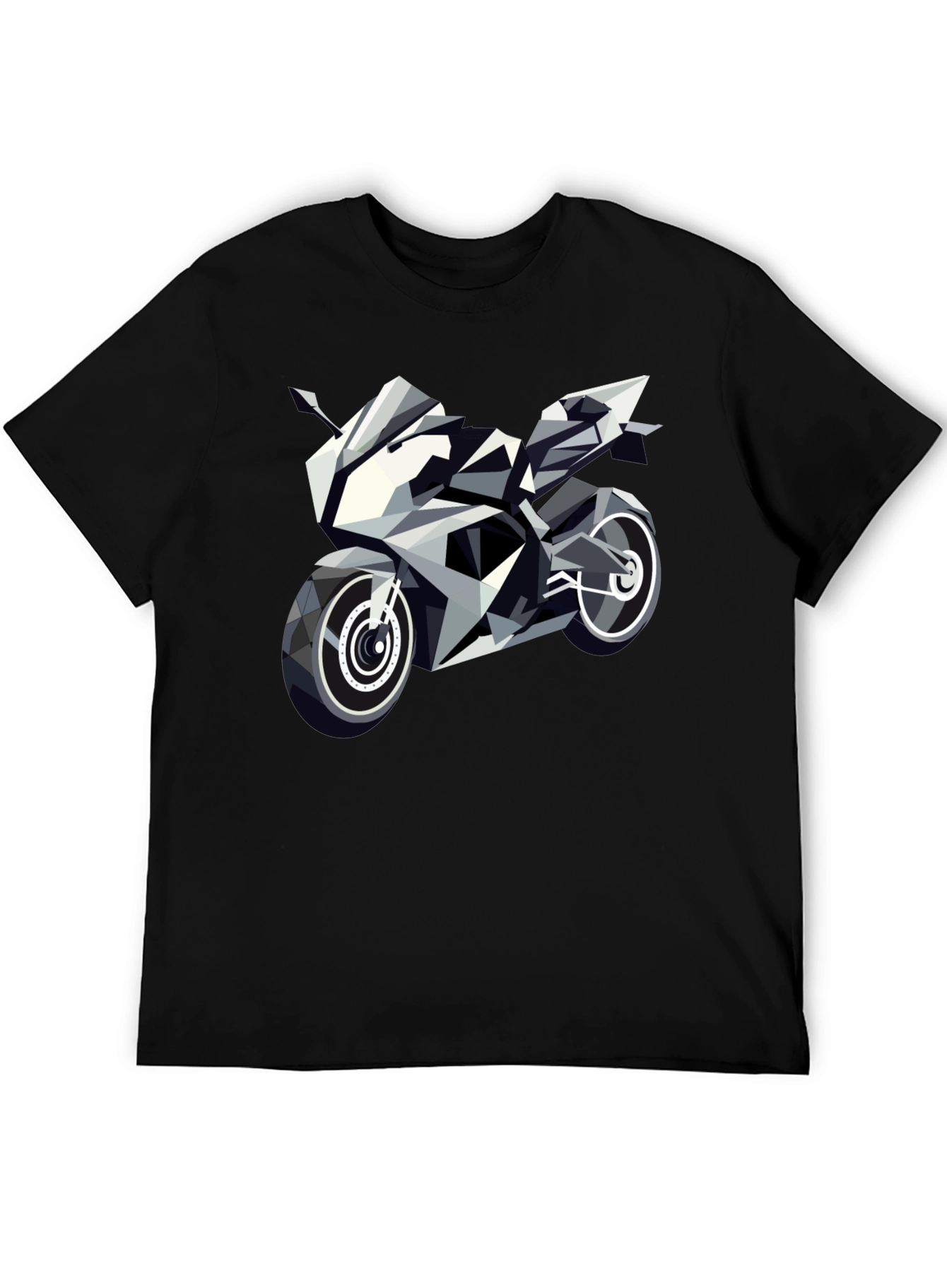 Geometric Motorcycle Graphic Tee - Black