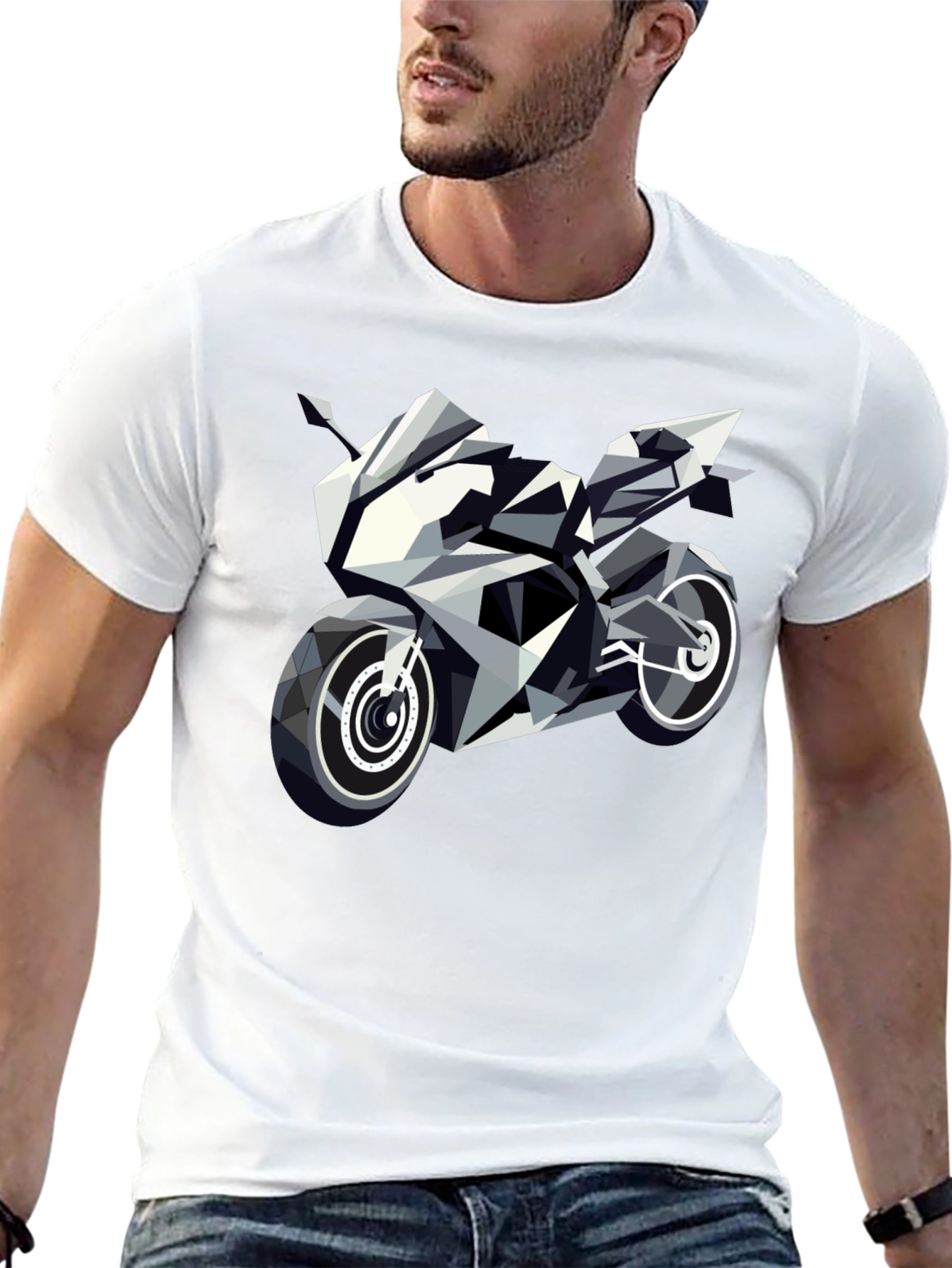 Geometric Motorcycle Graphic Tee - Black