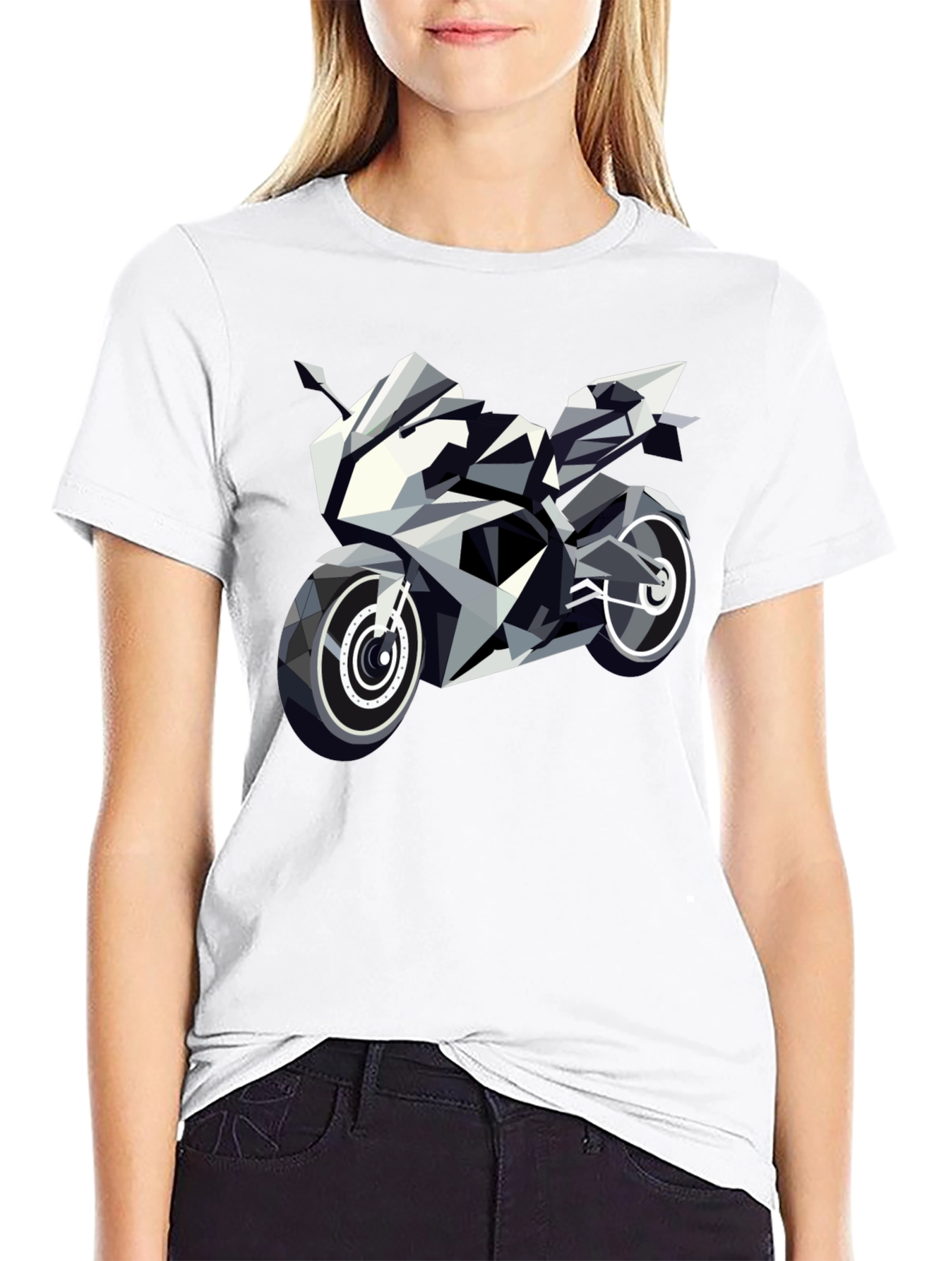 Geometric Motorcycle Graphic Tee - Black