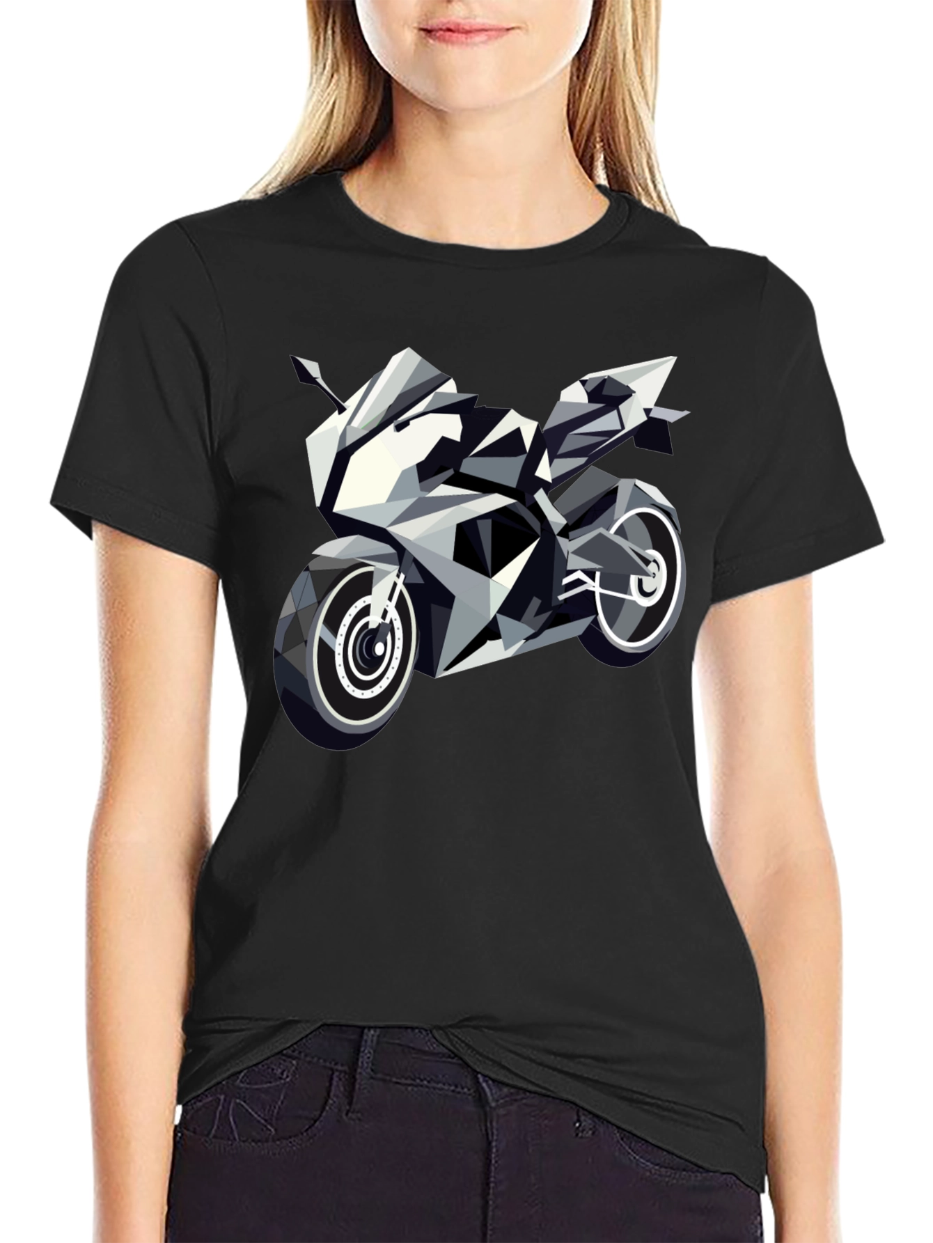 Geometric Motorcycle Graphic Tee - Black