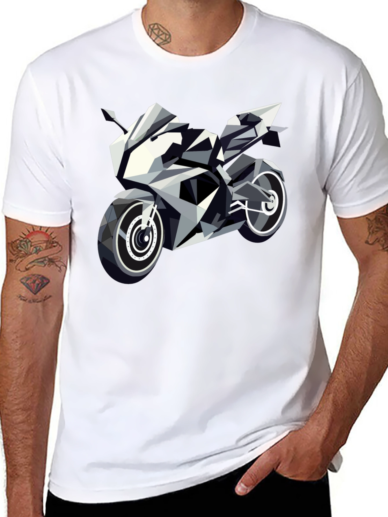 Geometric Motorcycle Graphic Tee - Black