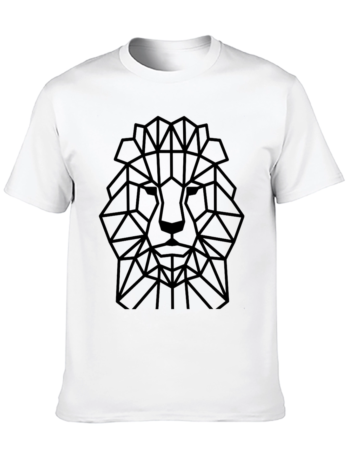 Geometric Lion Head Graphic Tee - Black