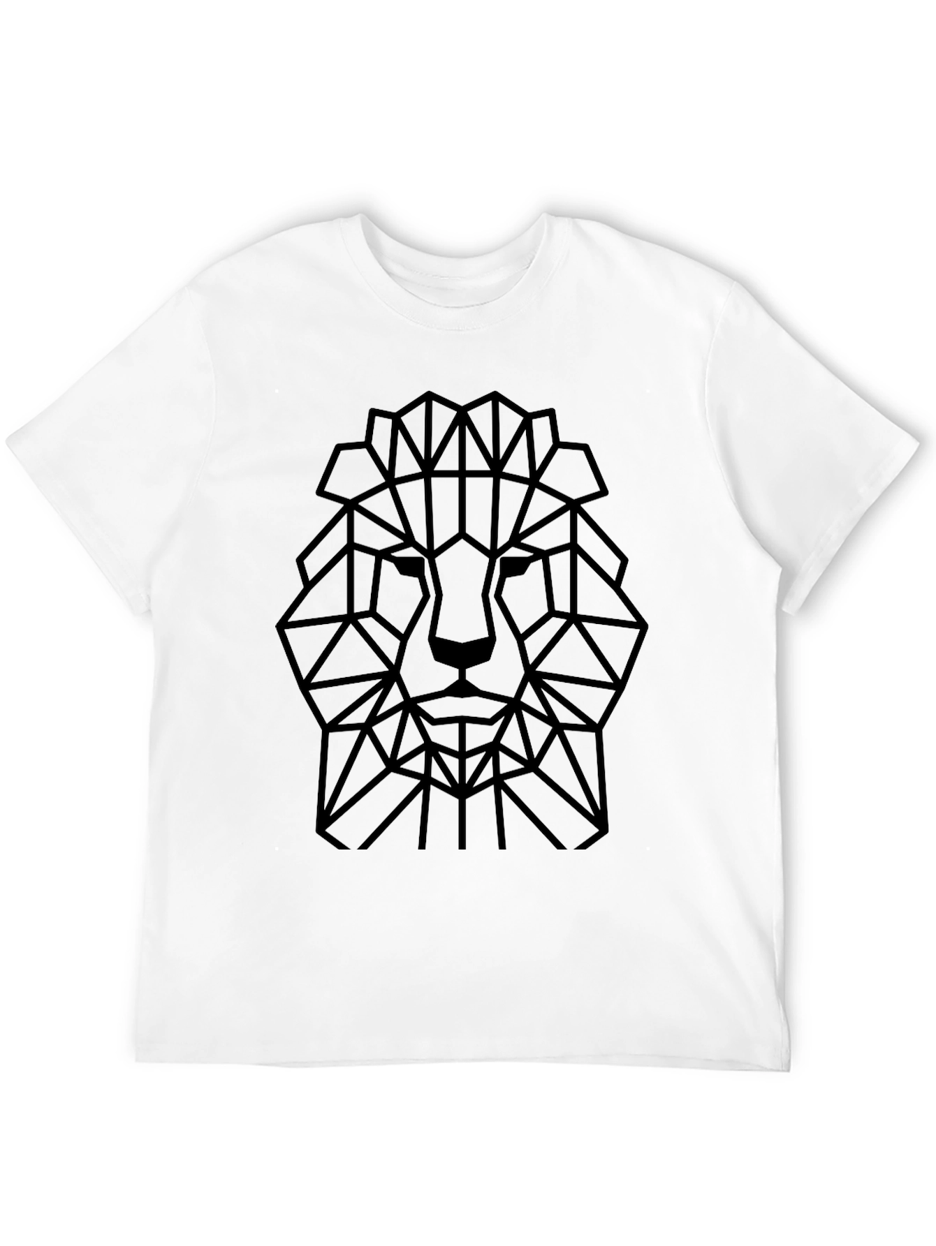 Geometric Lion Head Graphic Tee - Black