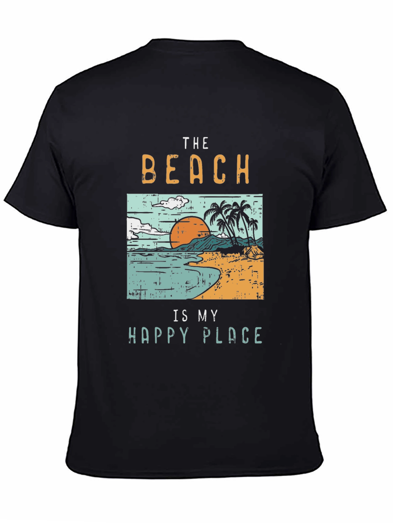 The Beach Is My Happy Place Black Graphic T-Shirt