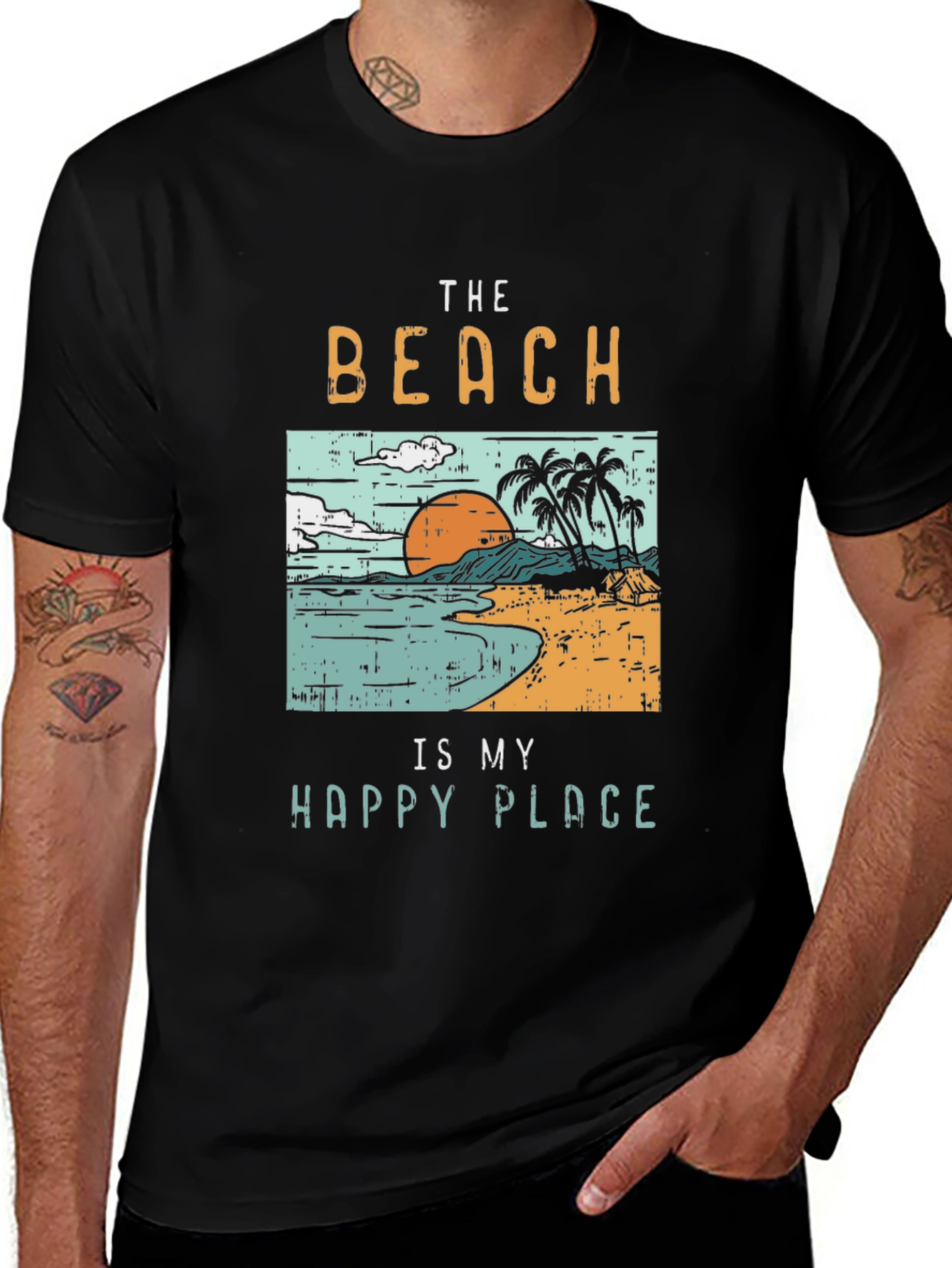 The Beach Is My Happy Place Black Graphic T-Shirt