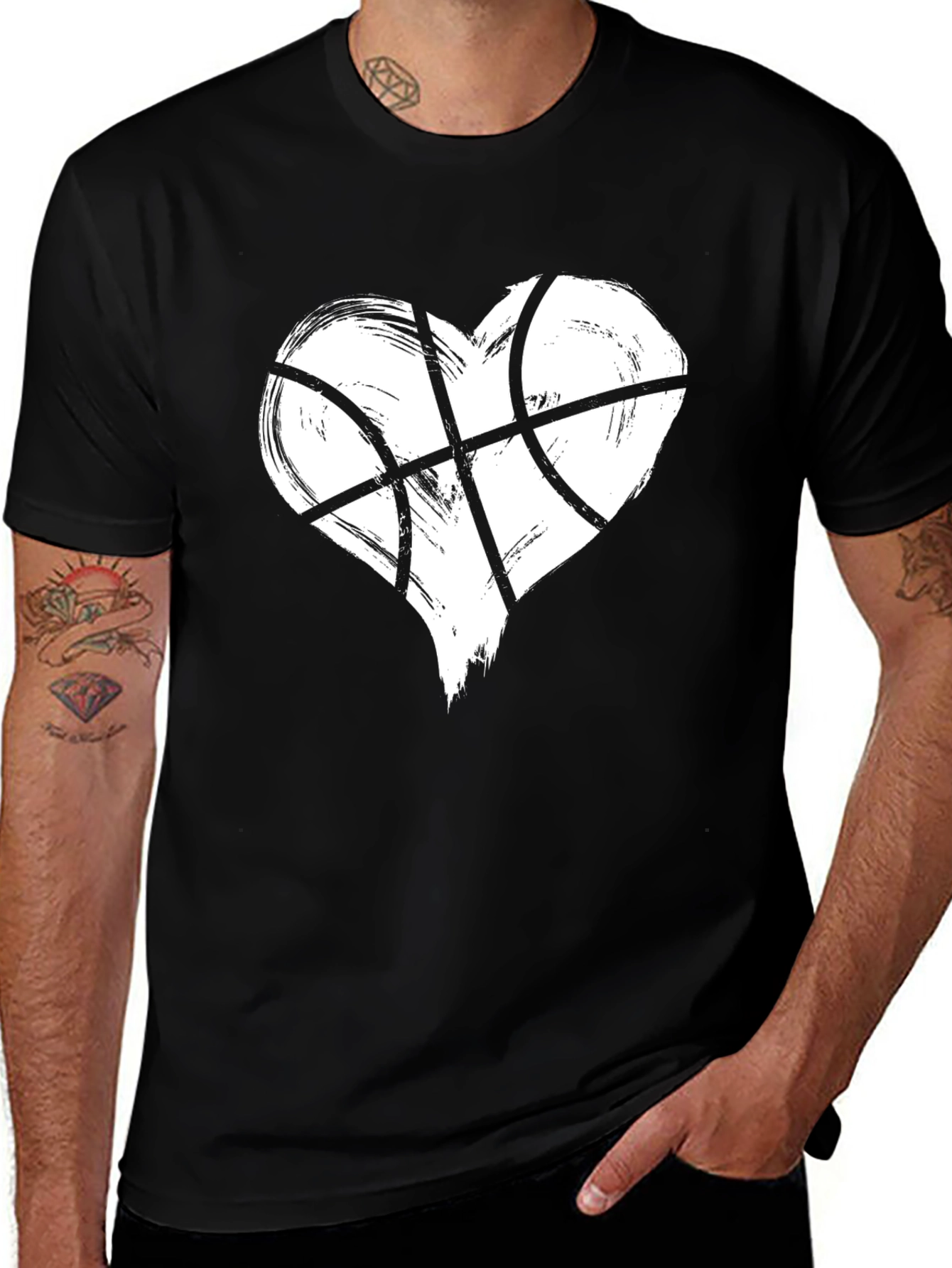 Heart Basketball Graphic Tee - Casual Black T-Shirt