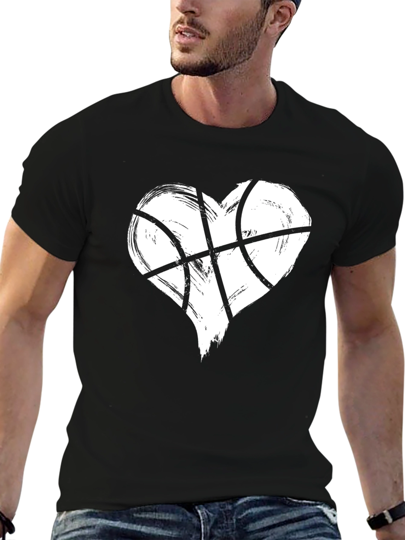 Heart Basketball Graphic Tee - Casual Black T-Shirt