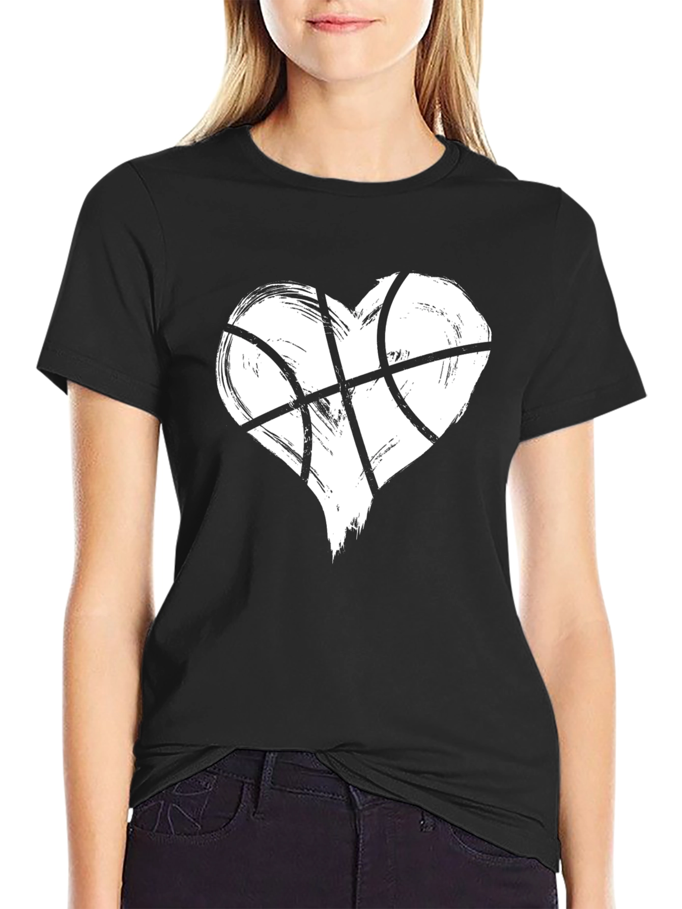 Heart Basketball Graphic Tee - Casual Black T-Shirt