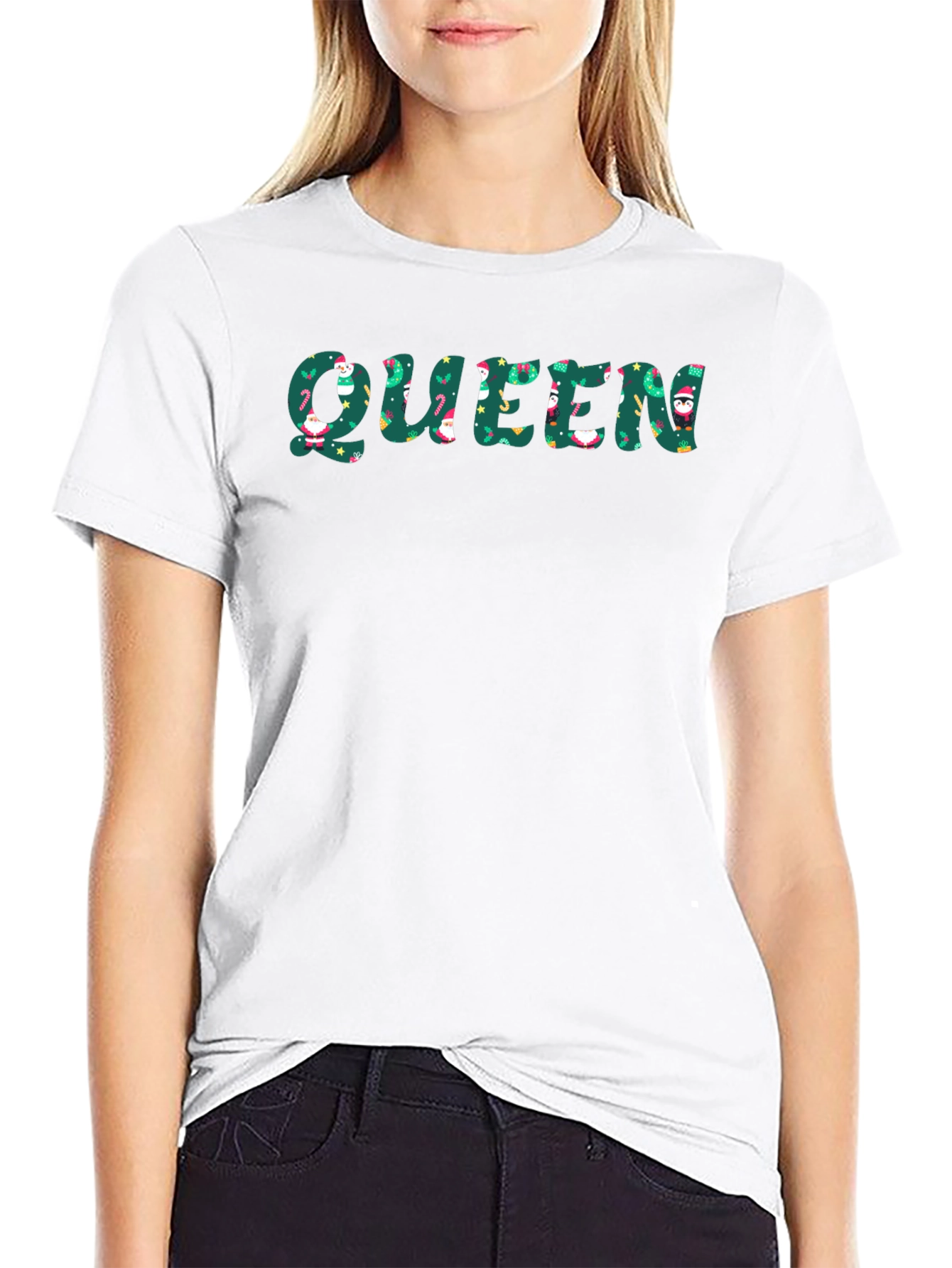 Queen Christmas Pattern Black T-Shirt