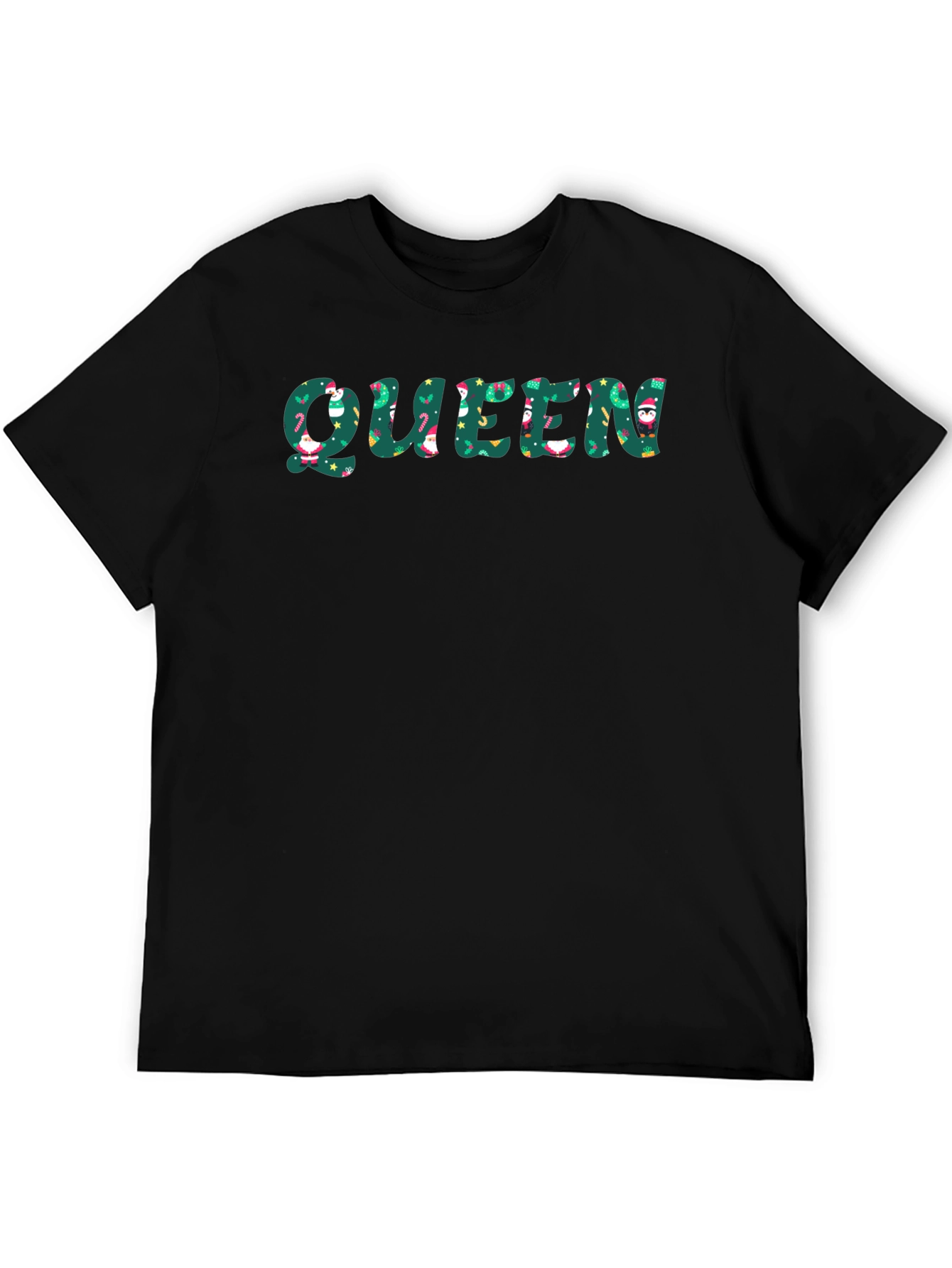 Queen Christmas Pattern Black T-Shirt