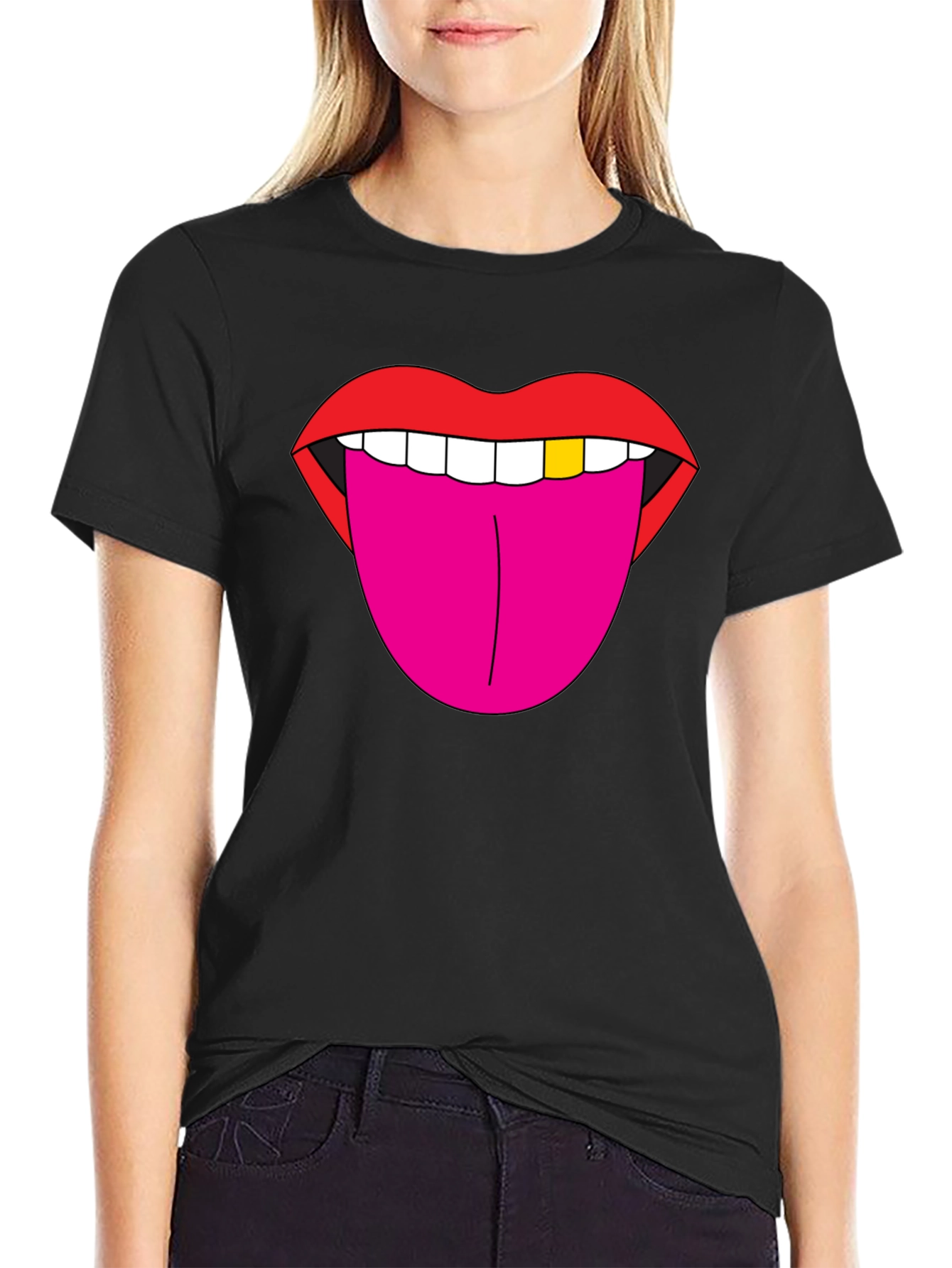 Lips & Tongue Graphic Tee - Bold Black T-Shirt